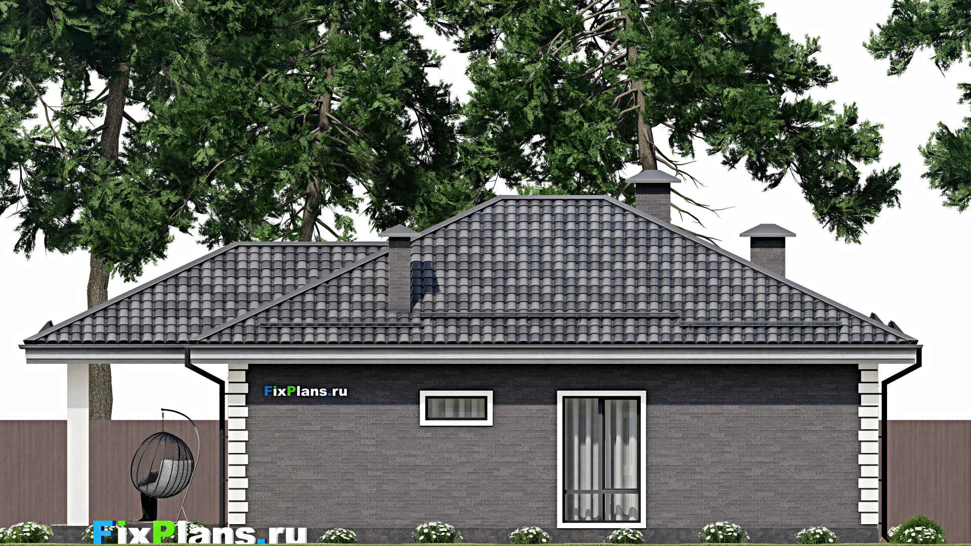 F-5777 - План одноэтажного дома 10 на 12, площадью 120 м² с террасой и 3 спальнями