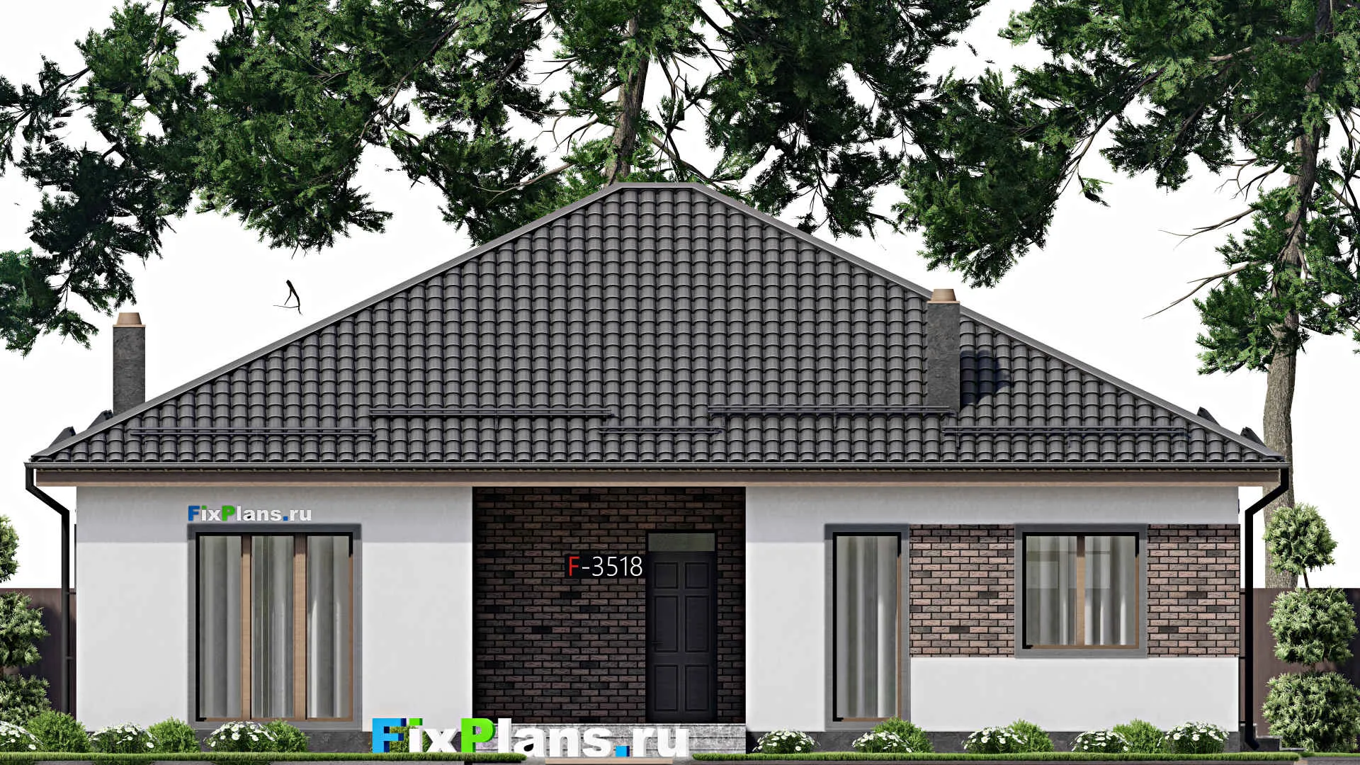 F-3518 - План одноэтажного дома 14 на 15, площадью 160 м² с террасой и 3 спальнями