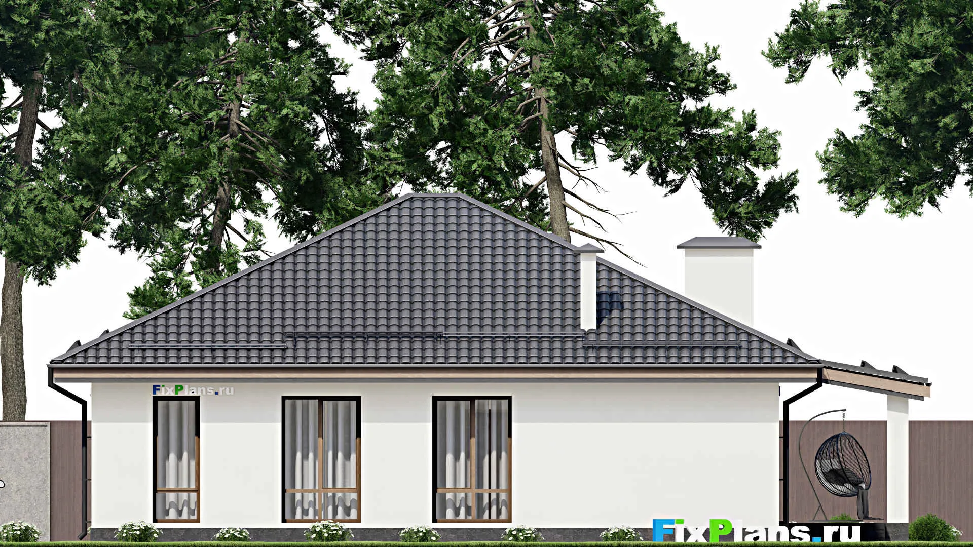 F-5300 - Проект одноэтажного дома 12 на 13, площадью 150 м² с террасой и 2 спальнями