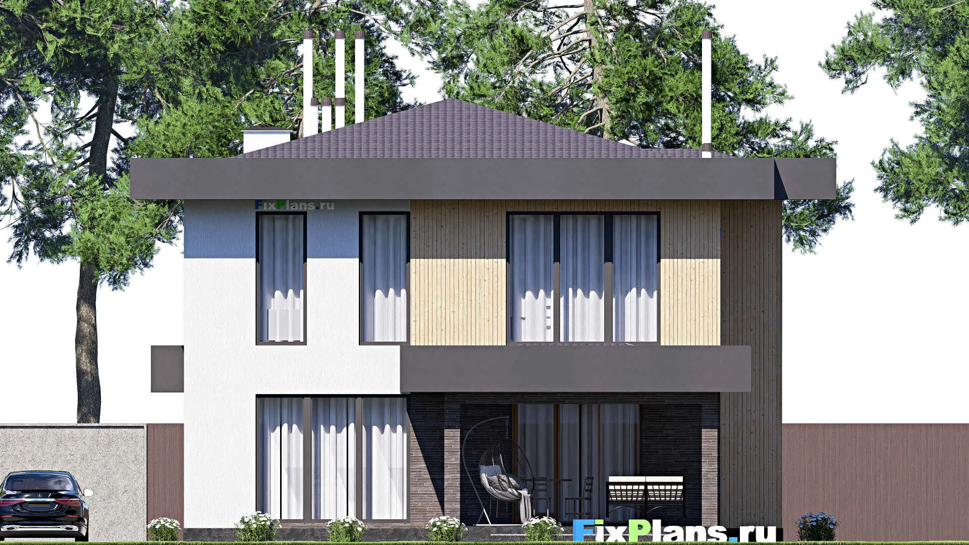 F-19430 - Проект двухэтажного дома 12 на 19, площадью 240 м² с террасой и 3 спальнями