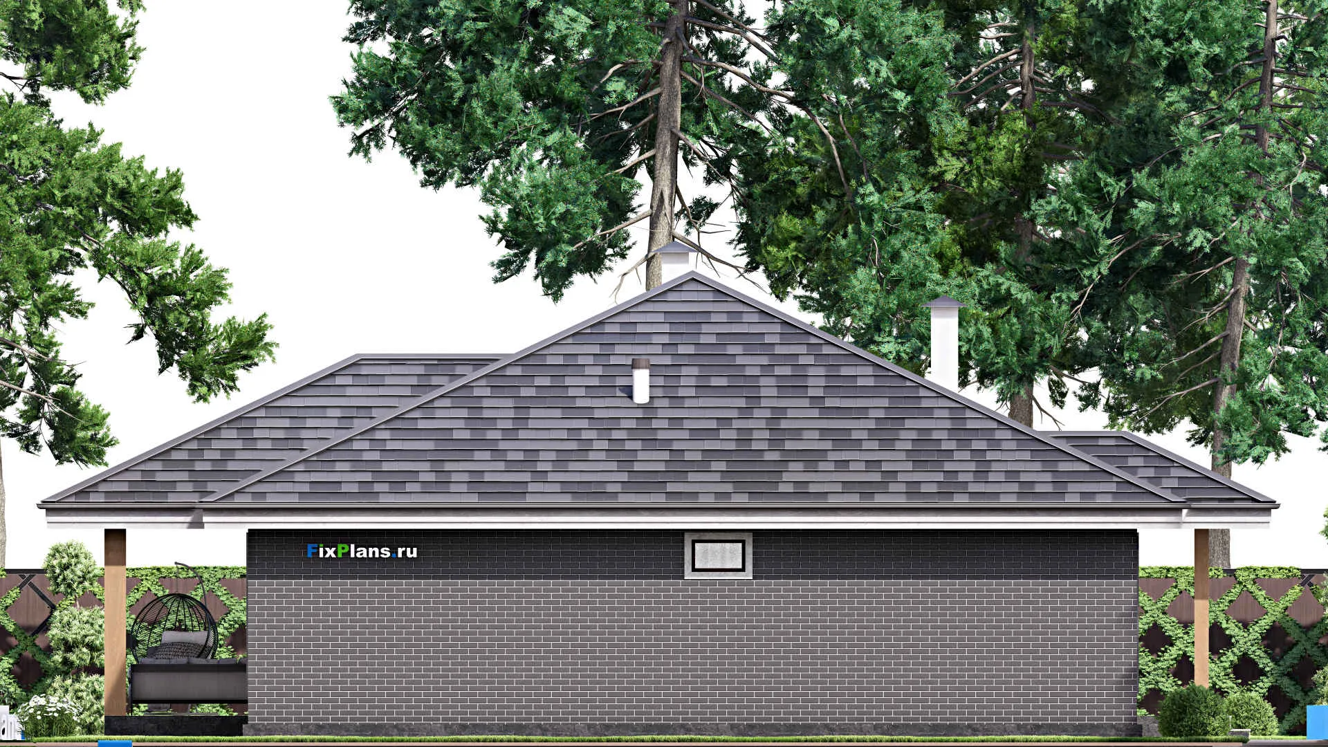 F-15245 - Проект одноэтажного дома 16 на 16, площадью 170 м² с террасой и 4 спальнями