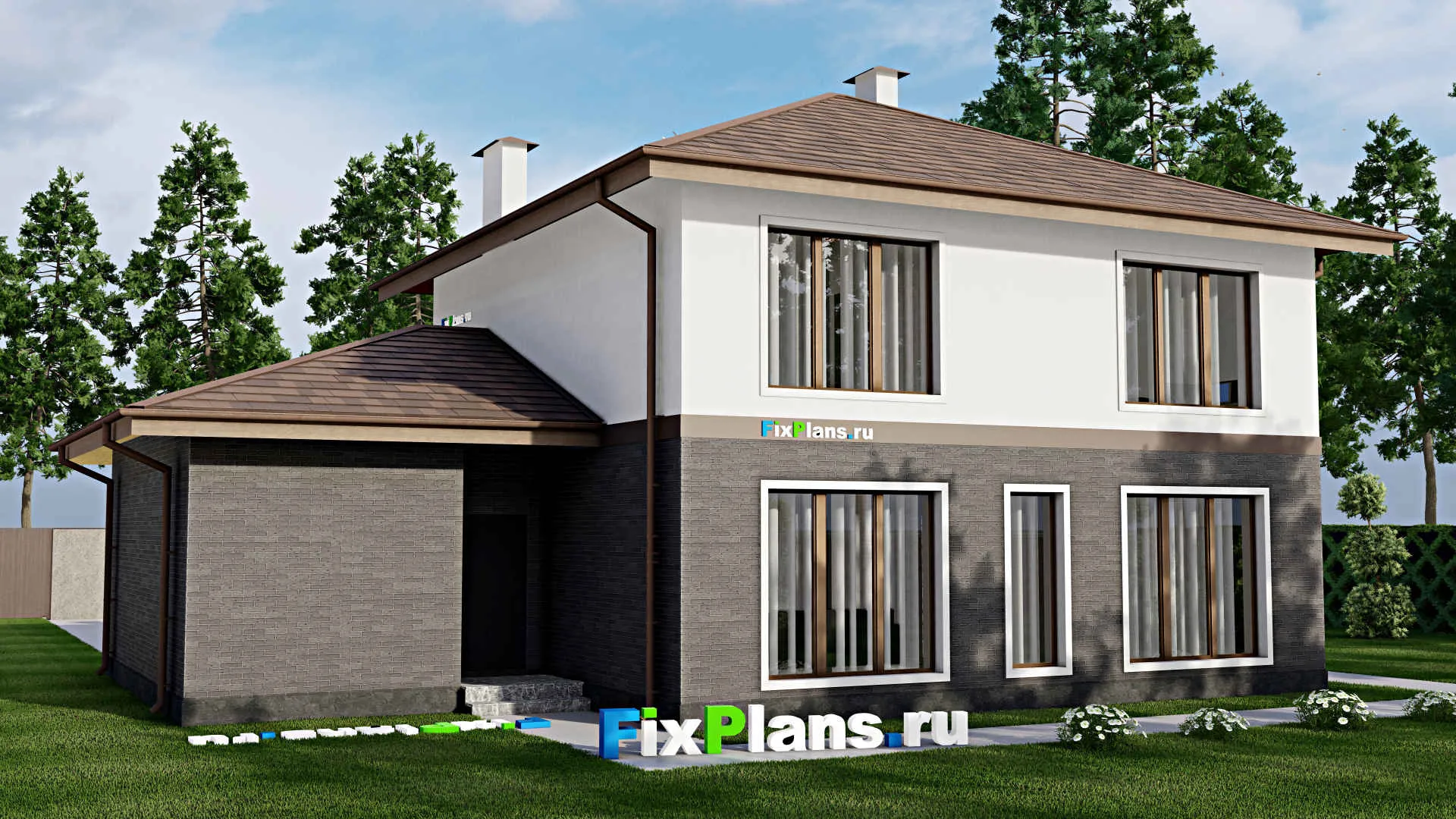 F-11789 - Проект двухэтажного дома 12 на 16, площадью 190 м² с гаражом на 1 машину и 4 спальнями