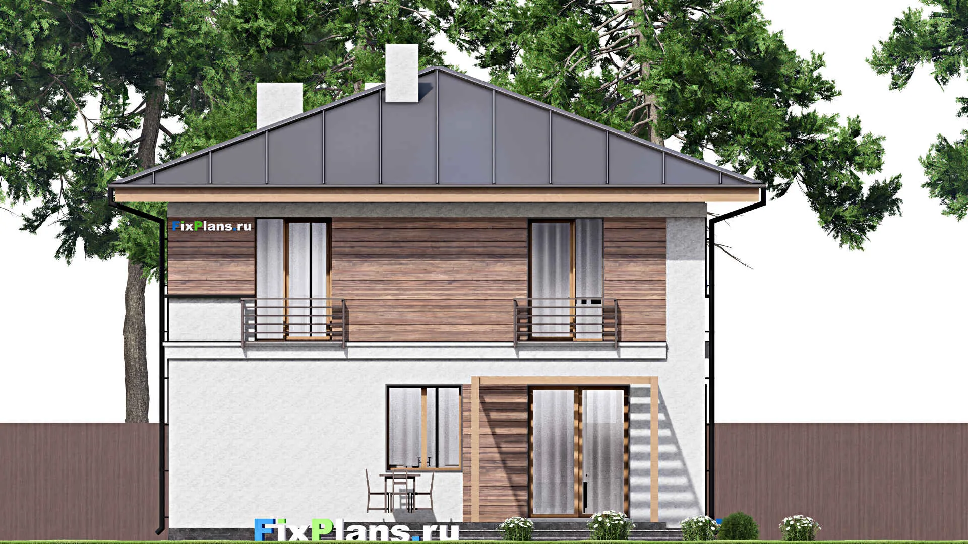 F-15929 - Проект двухэтажного дома 11 на 16, площадью 210 м² с террасой, гаражом на 1 машину и 3 спальнями