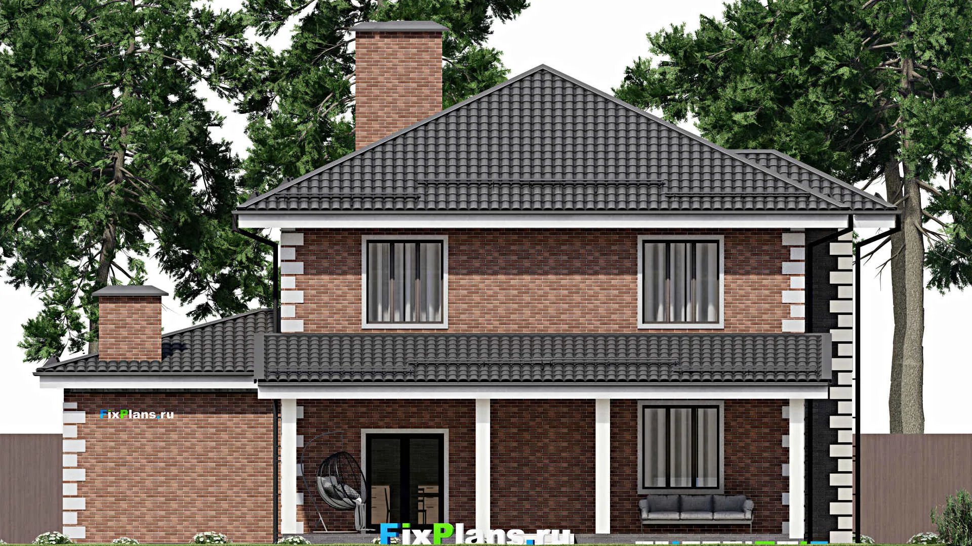 F-4193 - Проект двухэтажного дома 14 на 17, площадью 280 м² с террасой, балконом, гаражом на 1 машину и 4 спальнями