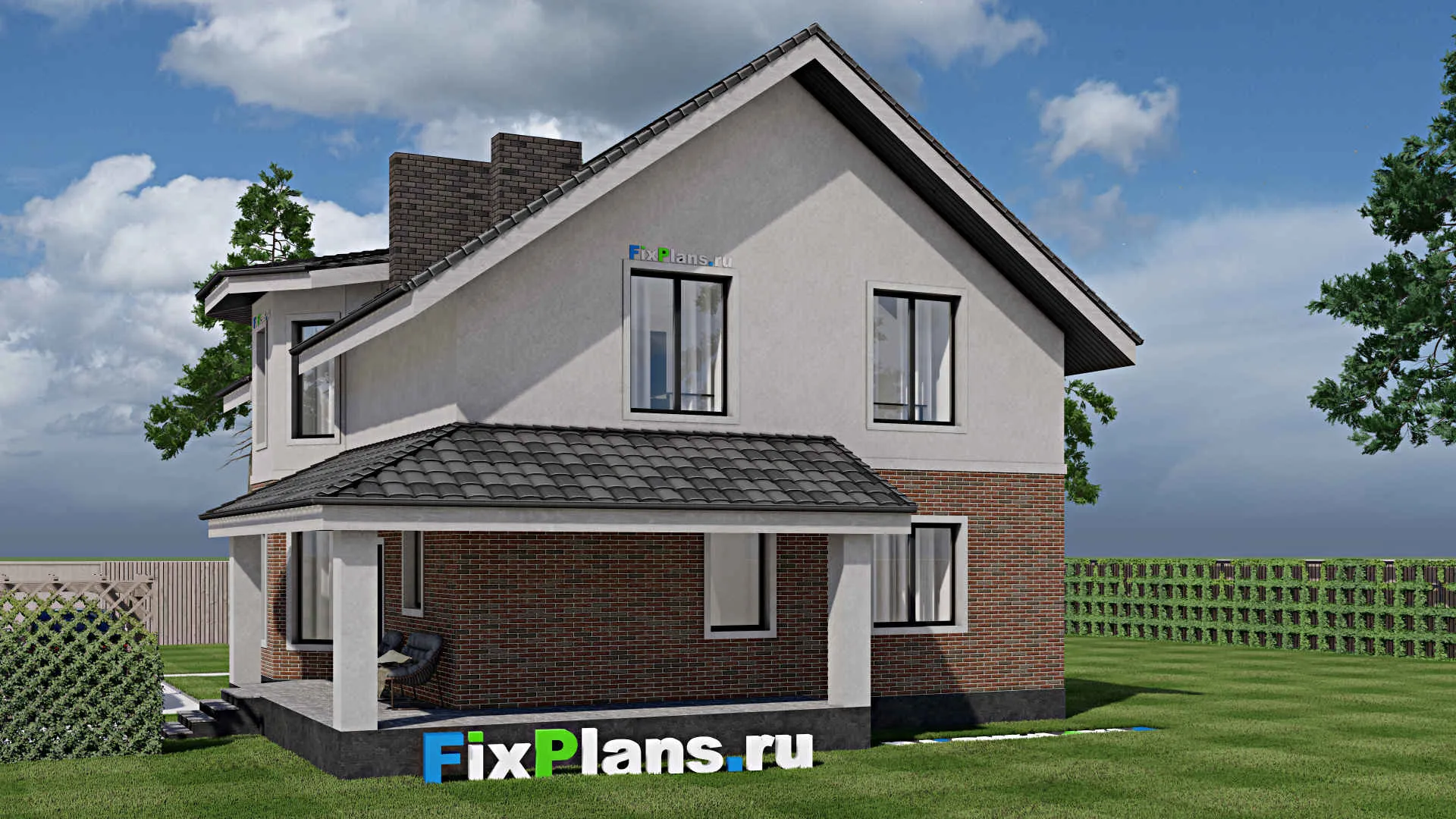 F-1592 - Проект дома с мансардой 11 на 15, площадью 210 м² с террасой и 5 спальнями