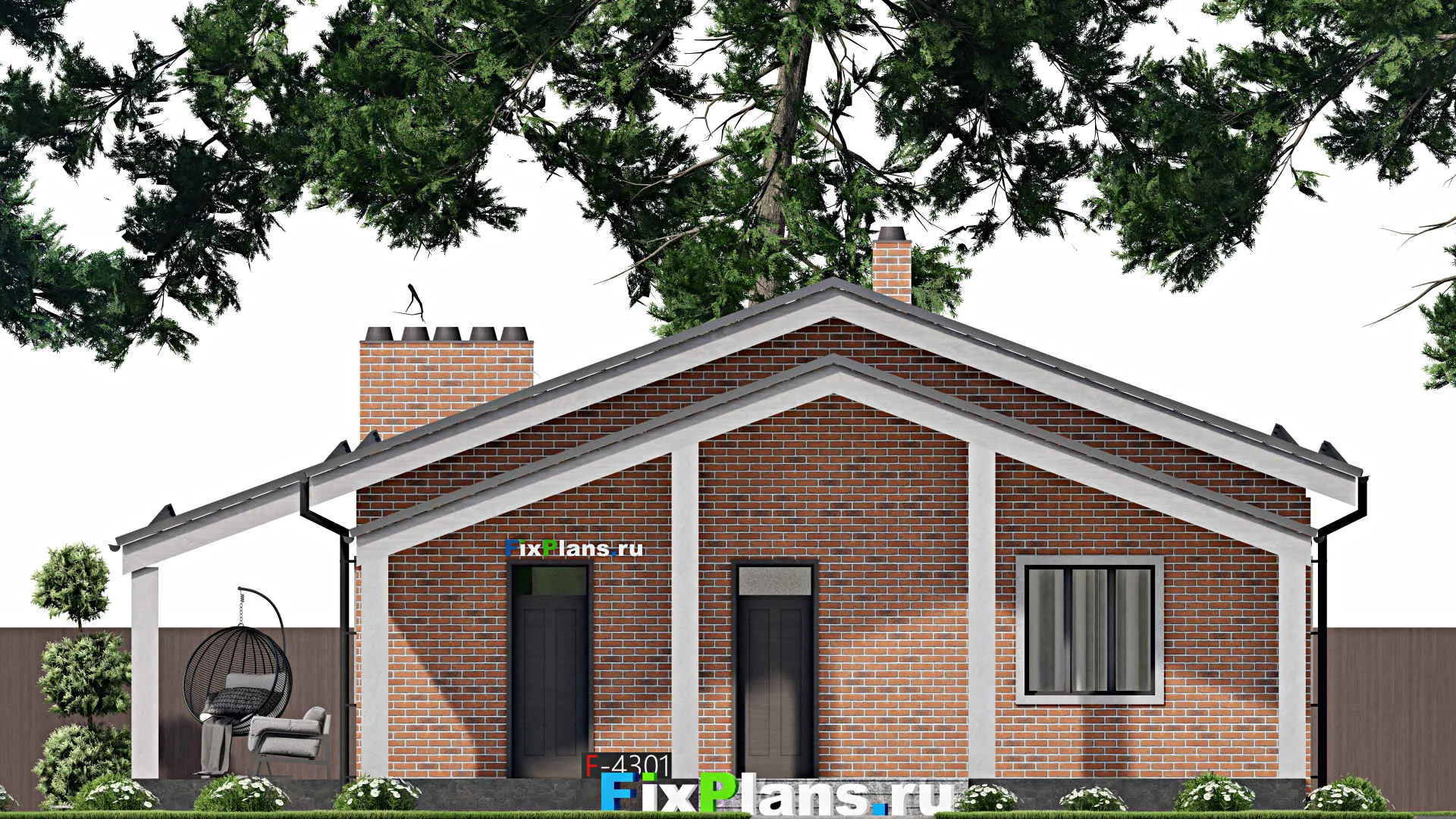 F-4301 - Проект одноэтажного дома 11 на 13, площадью 140 м² с террасой и 3 спальнями