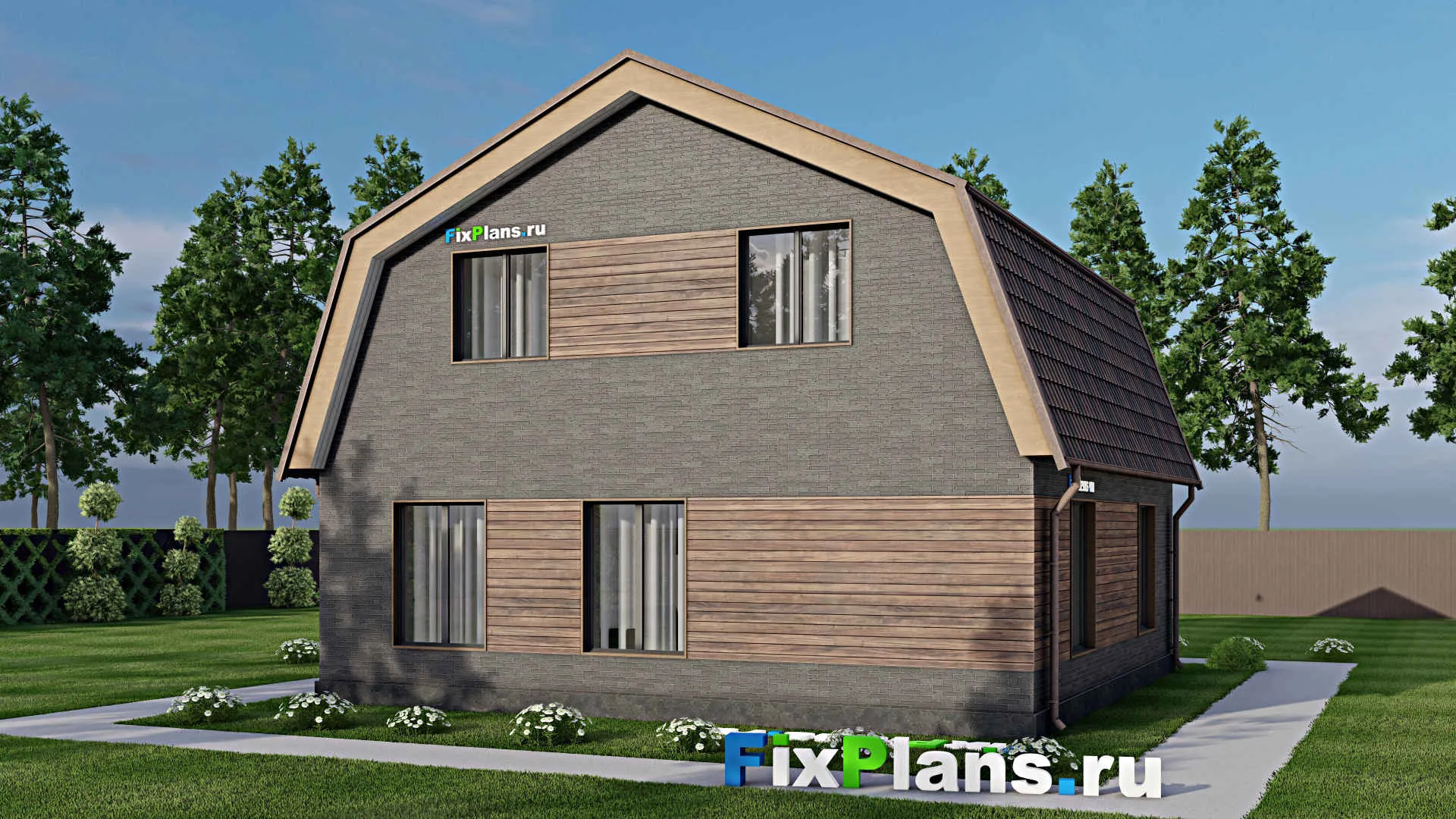 F-4157 - Проект дома с мансардой 11 на 11, площадью 190 м² с террасой и 4 спальнями