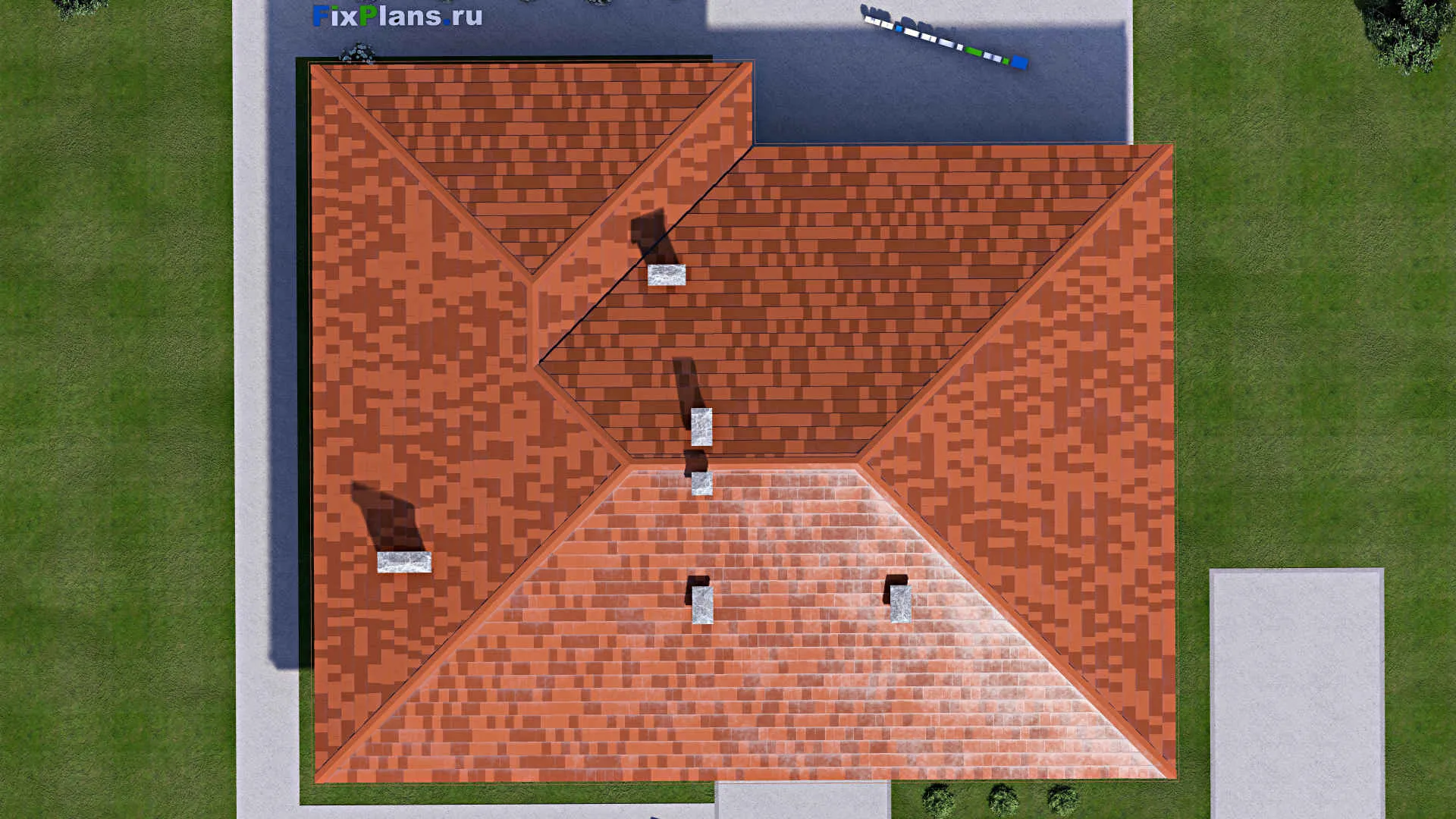 F-14228 - Проект одноэтажного дома 16 на 19, площадью 220 м² с террасой, баней и 3 спальнями