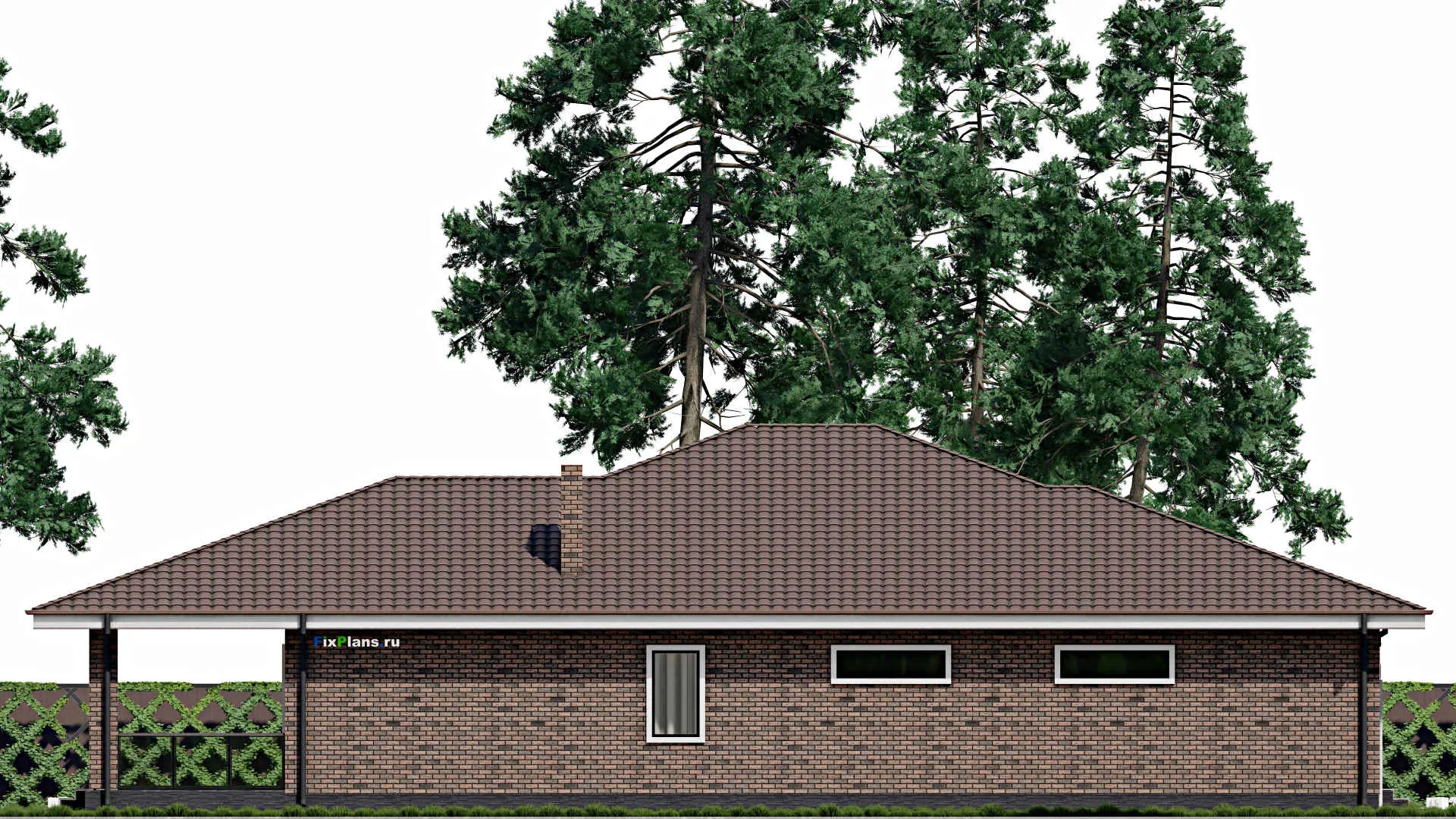 F-0287 - Проект одноэтажного дома 17 на 20, площадью 310 м² с террасой, гаражом на 2 машины и 3 спальнями