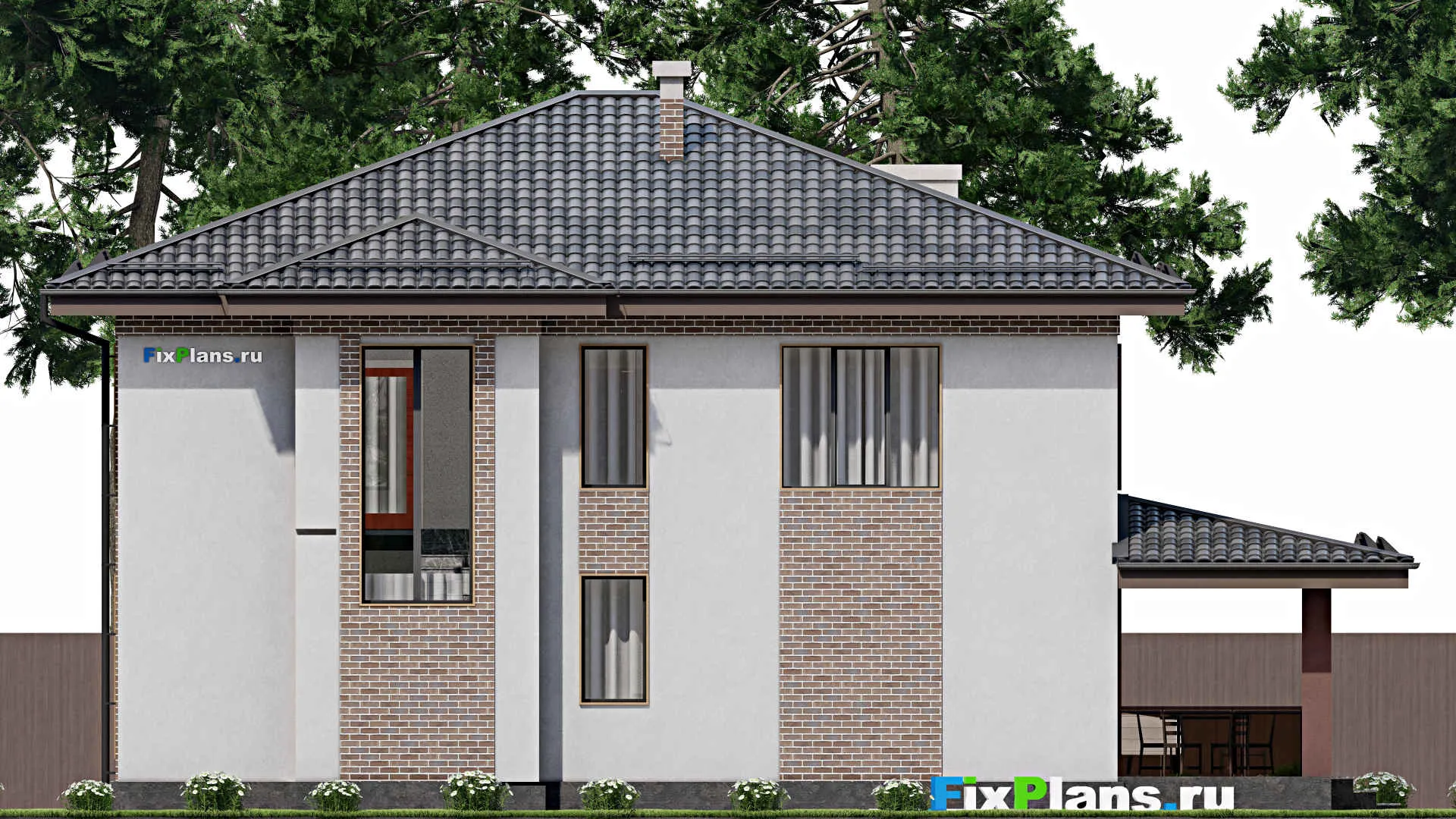 F-7352 - Проект двухэтажного дома 16 на 16, площадью 290 м² с террасой и 3 спальнями