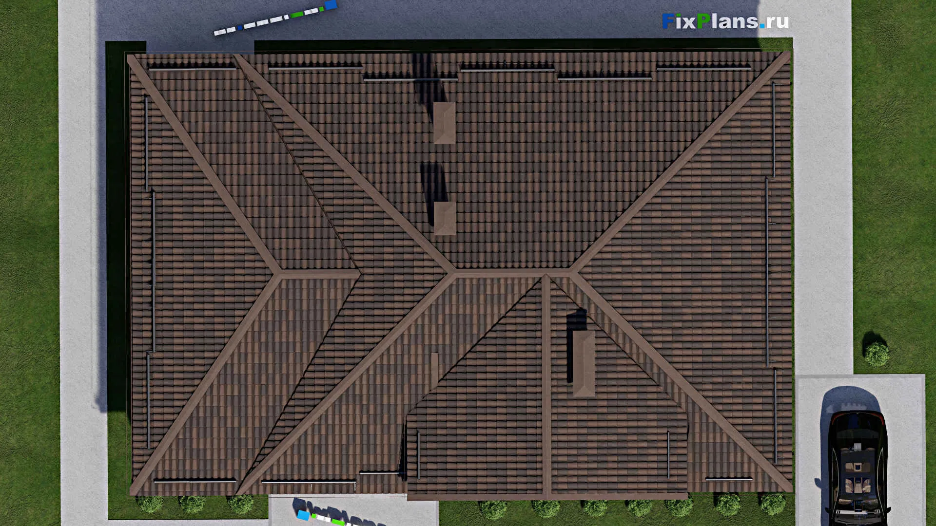 F-5741 - Проект одноэтажного дома 13 на 20, площадью 220 м² с террасой и 3 спальнями