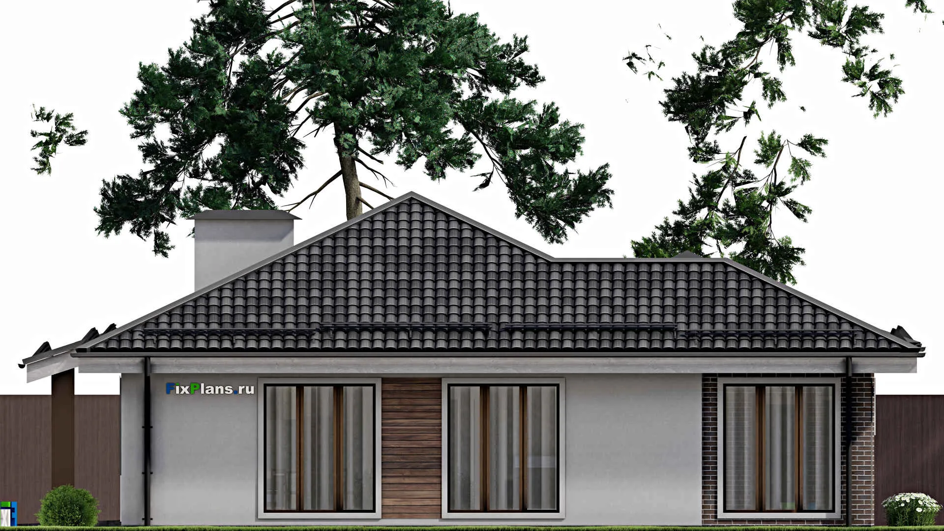 F-8477 - Проект одноэтажного дома 15 на 23, площадью 230 м² с террасой, гаражом на 2 машины и 3 спальнями