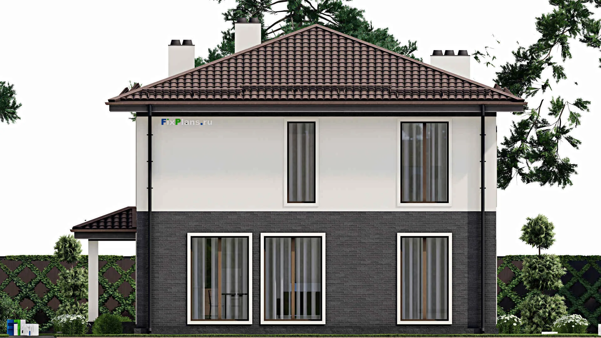 F-4634 - Проект двухэтажного дома 11 на 14, площадью 240 м² с гаражом на 1 машину и 5 спальнями