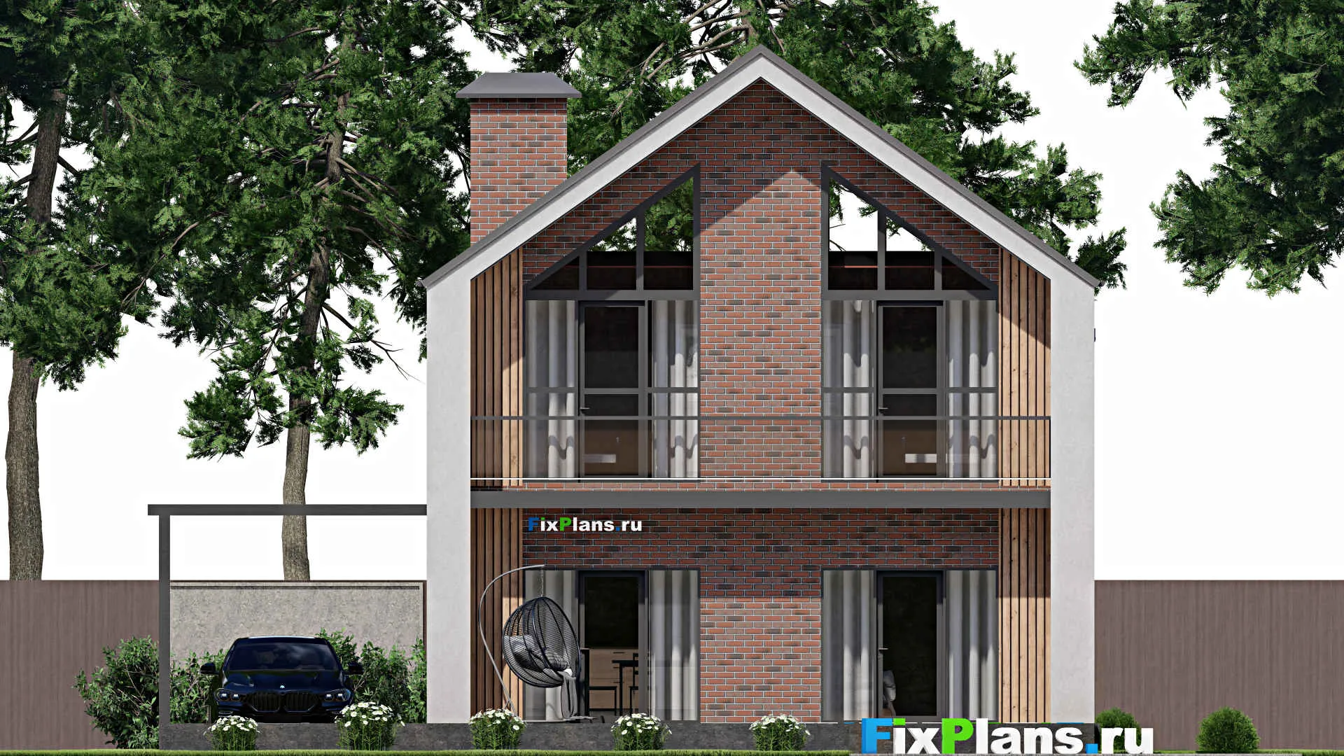 F-2861 - Планы дома с мансардой 9 на 14, площадью 220 м² с террасой, балконом и 4 спальнями