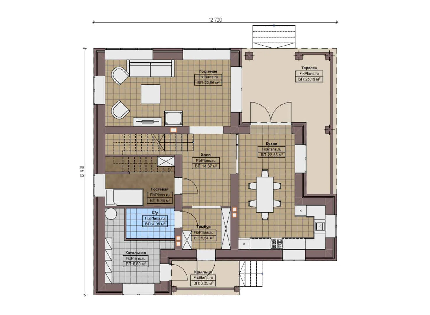 F-9224 - Планы дома с мансардой 13 на 13, площадью 210 м² с террасой, балконом и 3 спальнями