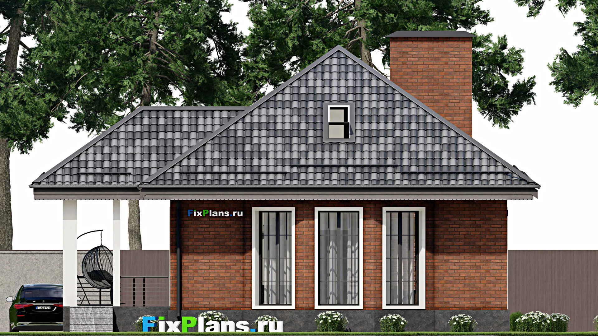 F-5255 - Проект одноэтажного дома 13 на 18, площадью 230 м² с террасой и 4 спальнями