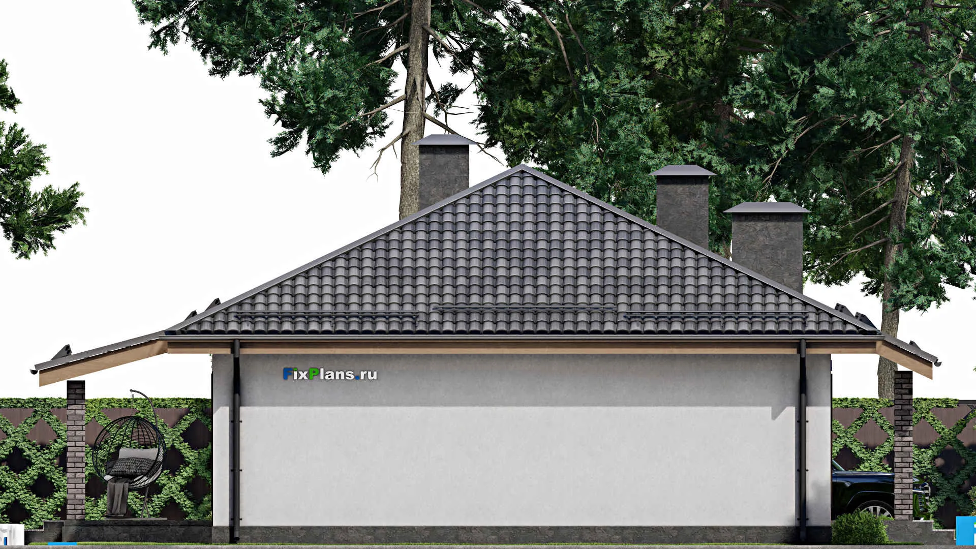 F-8081 - Проект одноэтажного дома 11 на 17, площадью 160 м² с террасой и 3 спальнями