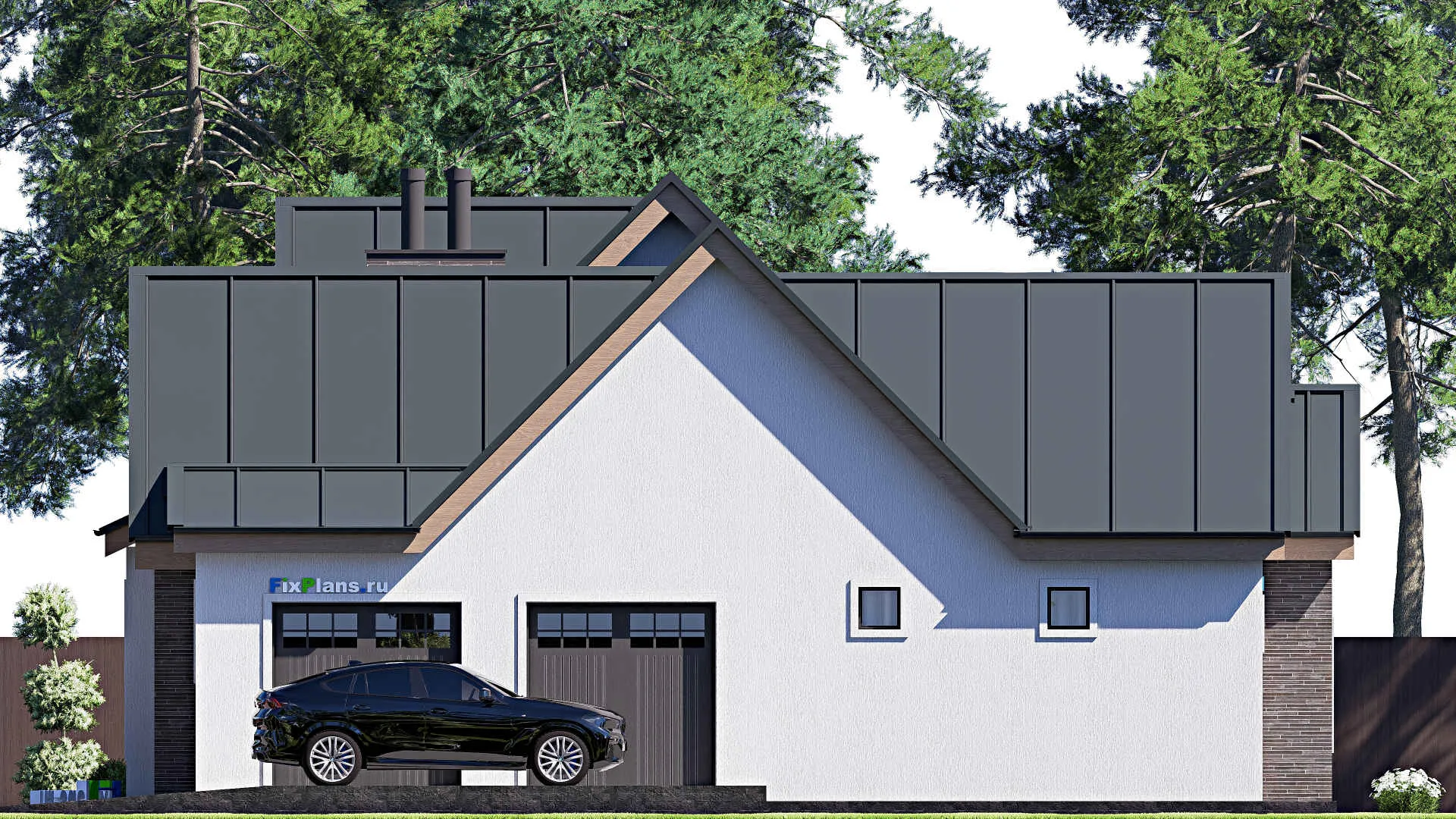 F-20672 - План одноэтажного дома 16 на 27, площадью 270 м² с террасой, гаражом на 2 машины и 3 спальнями