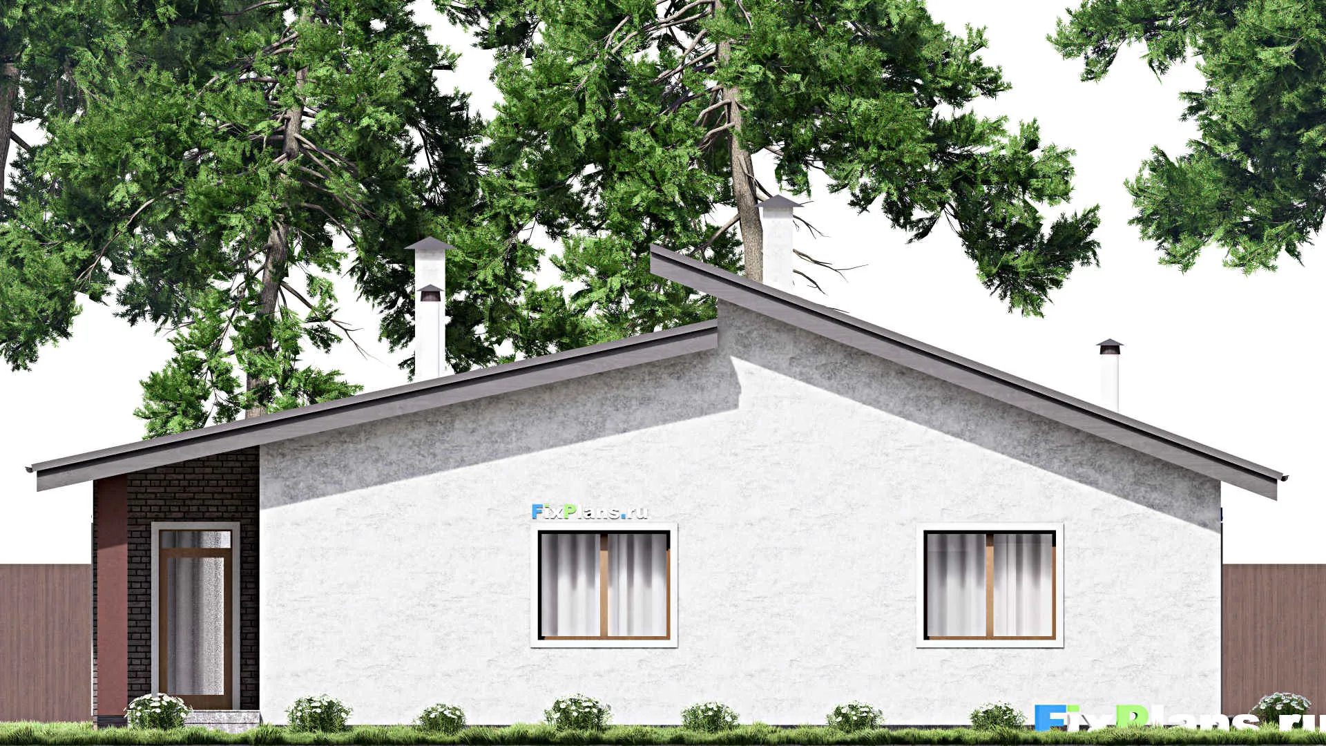 F-13283 - План одноэтажного дома 15 на 18, площадью 220 м² с террасой, гаражом на 1 машину и 3 спальнями