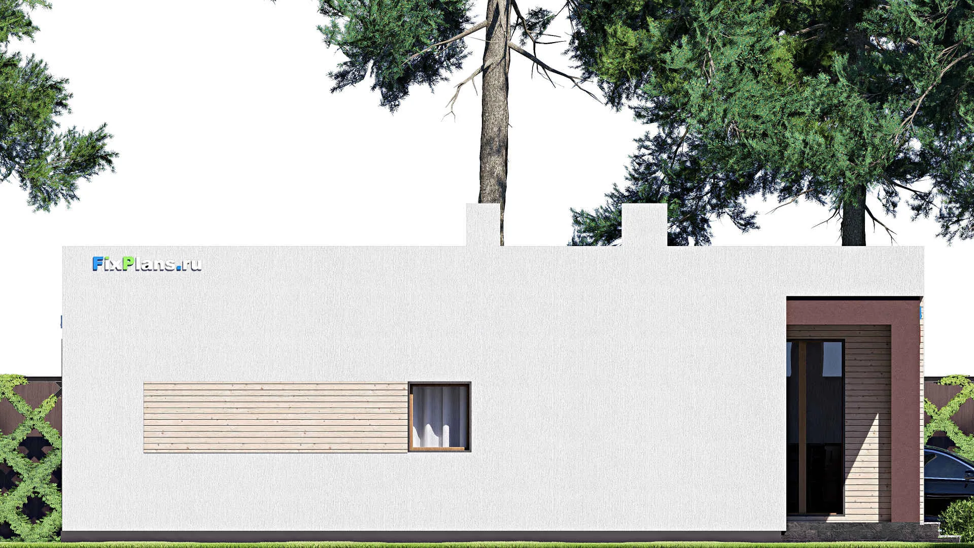 F-20861 - Проект одноэтажного дома 11 на 13, площадью 100 м² с террасой и 3 спальнями