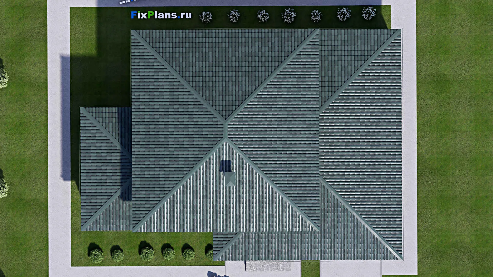 F-13589 - Проект двухэтажного дома 14 на 21, площадью 280 м² с террасой, гаражом на 2 машины и 4 спальнями