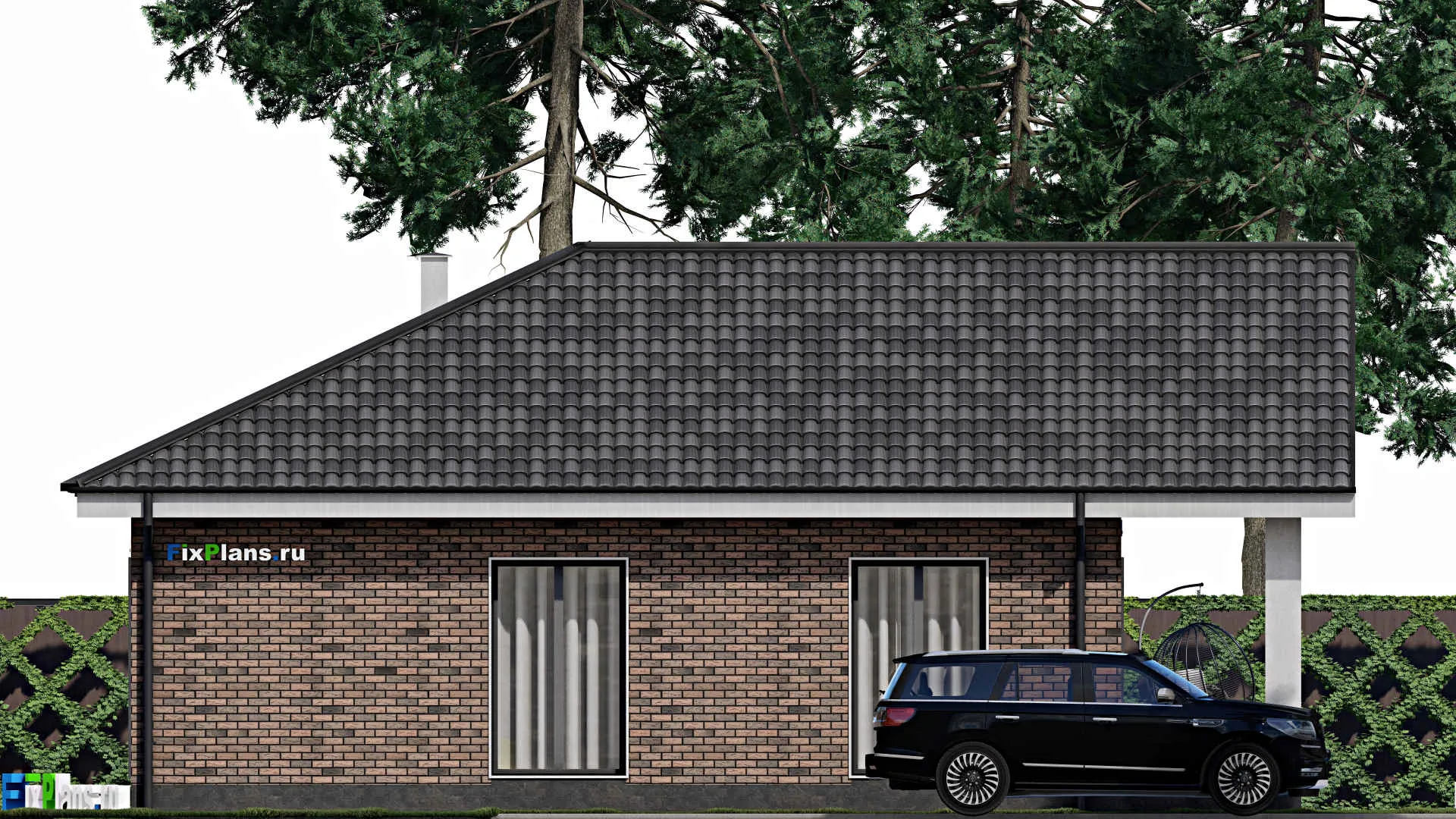 F-1277 - Проект одноэтажного дома 11 на 12, площадью 120 м² с террасой и 3 спальнями