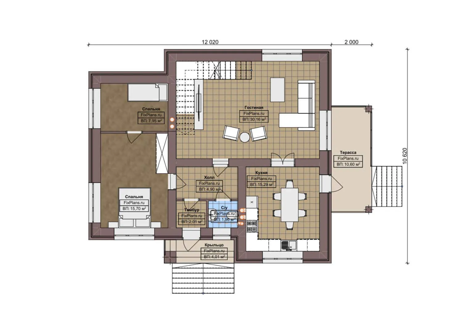 F-5840 - Планы дома с мансардой 11 на 13, площадью 270 м² с террасой, балконом, цокольным этажом и 6 спальнями