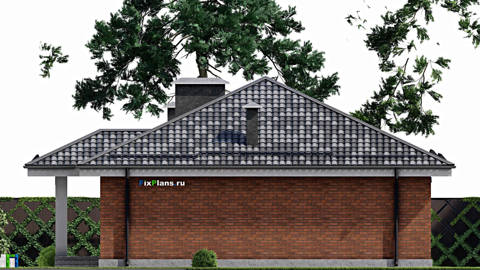 F-12167 - Проект одноэтажного дома 13 на 14, площадью 130 м² с террасой и 3 спальнями