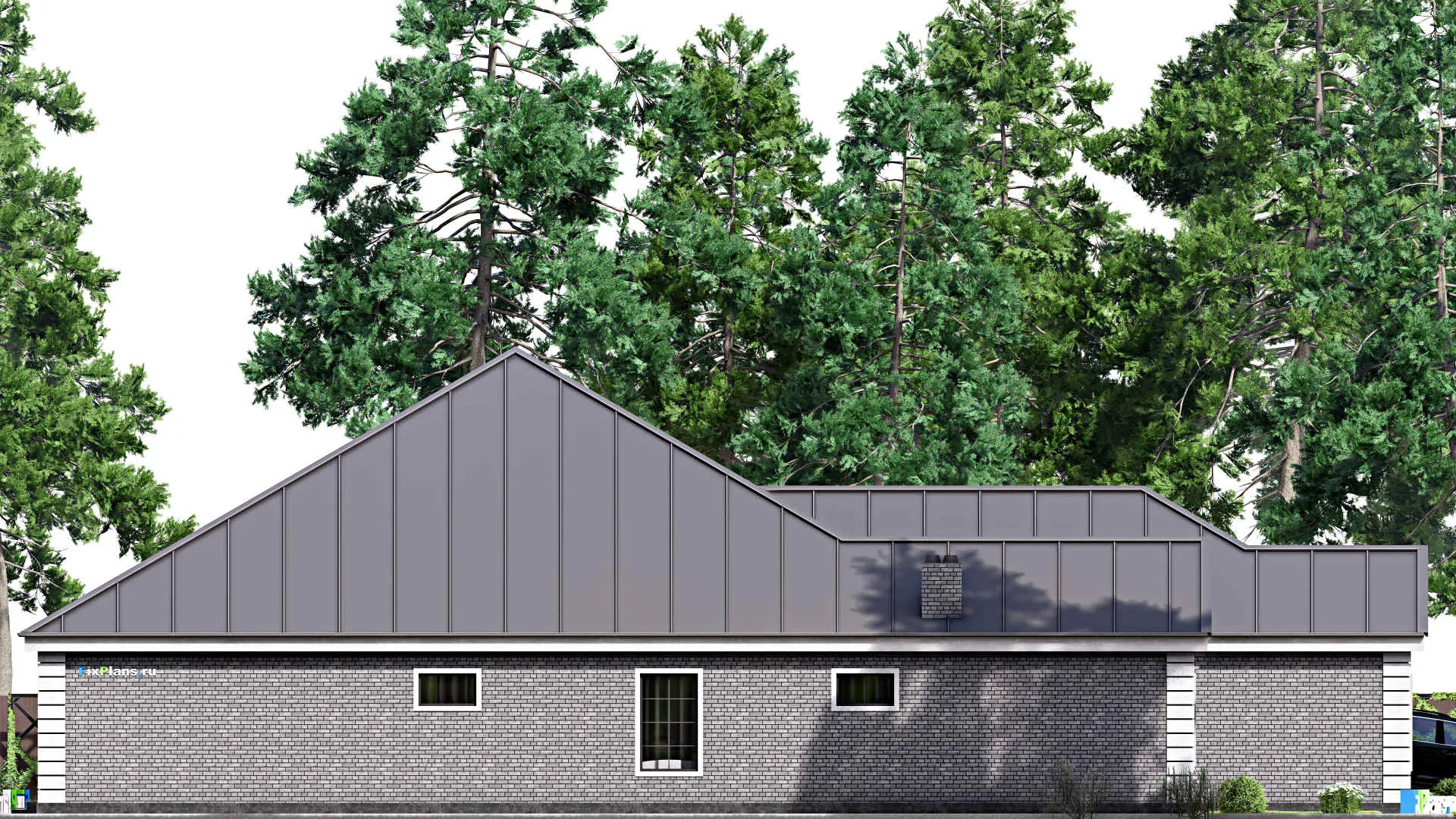 F-16946 - Проект одноэтажного дома 21 на 28, площадью 420 м² с террасой, гаражом на 2 машины и 3 спальнями