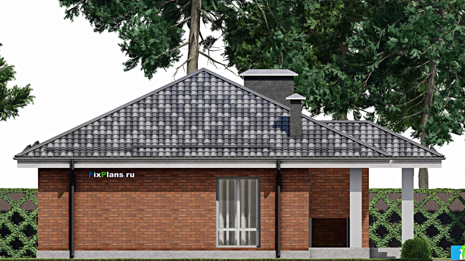 F-12167 - Проект одноэтажного дома 13 на 14, площадью 130 м² с террасой и 3 спальнями