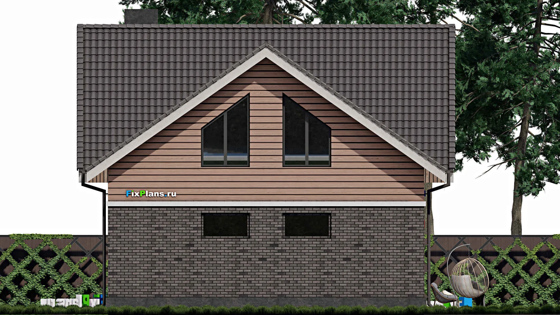 F-0071 - Проект дома с мансардой 10 на 15, площадью 190 м² с балконом, гаражом на 2 машины и 4 спальнями