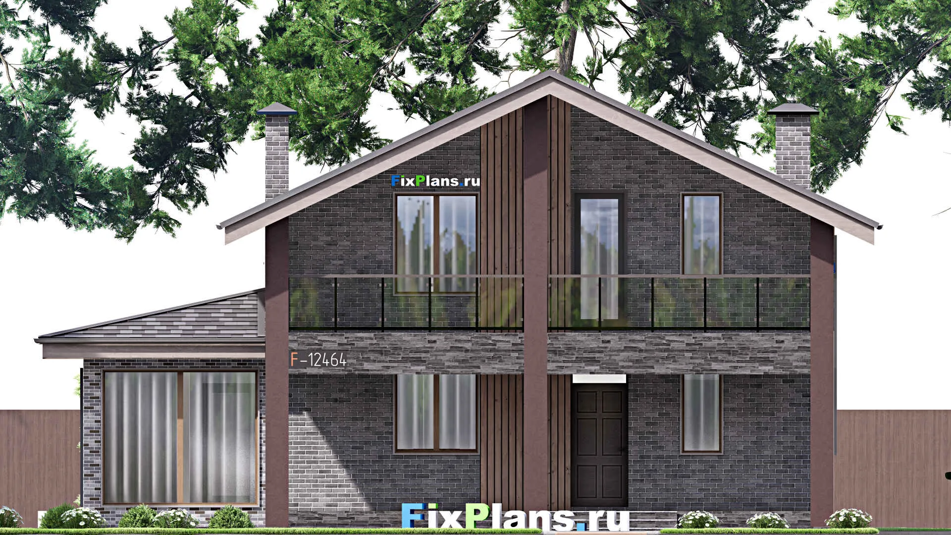 F-12464 - Проект дома с мансардой 12 на 13, площадью 210 м² с балконом, баней и 3 спальнями