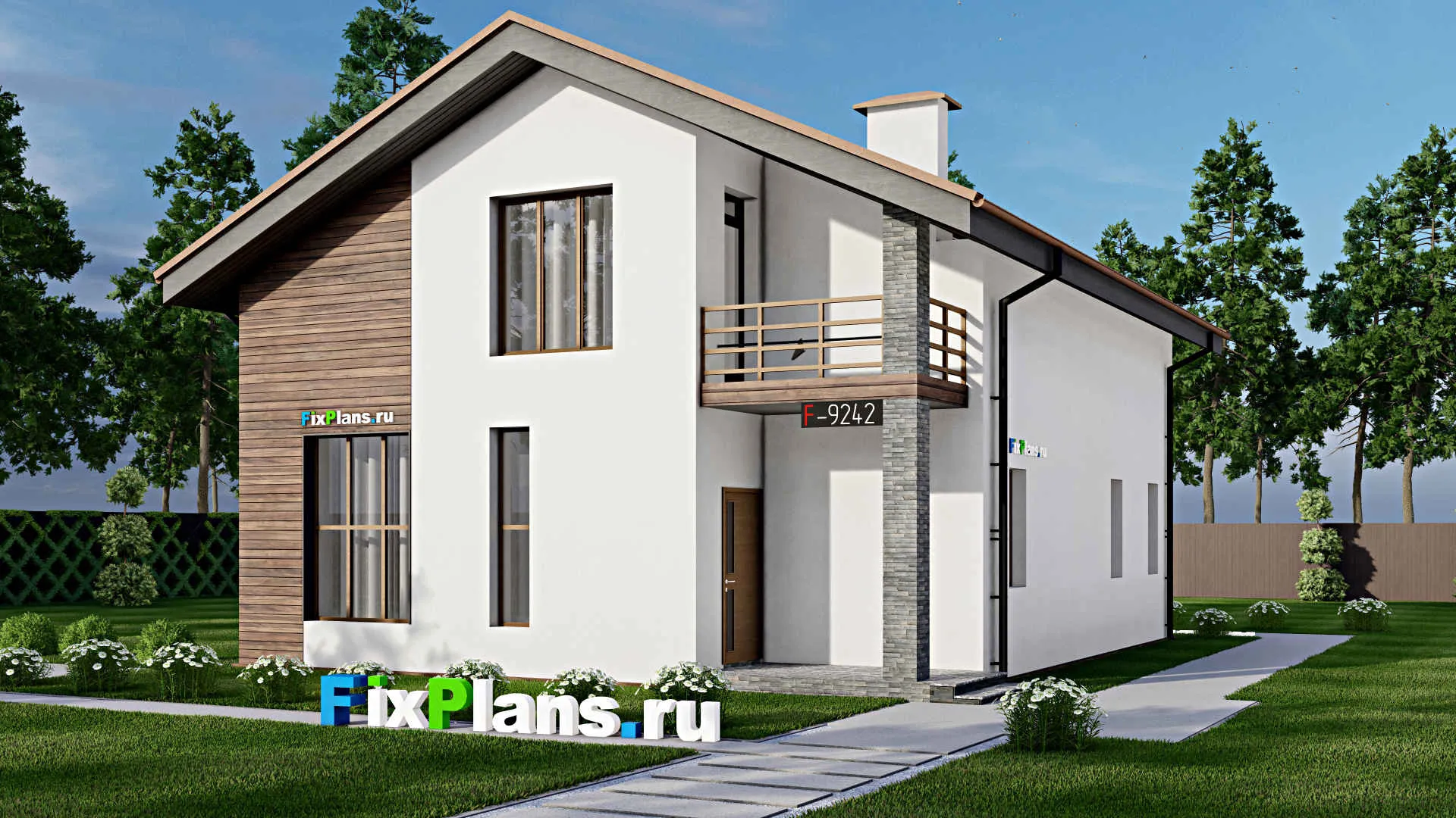 F-9242 - Проект дома с мансардой 10 на 12, площадью 160 м² с террасой, балконом и 3 спальнями