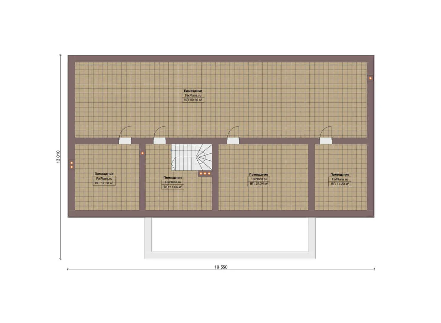 F-16631 - План одноэтажного дома 17 на 20, площадью 370 м² с террасой, гаражом на 2 машины и 3 спальнями