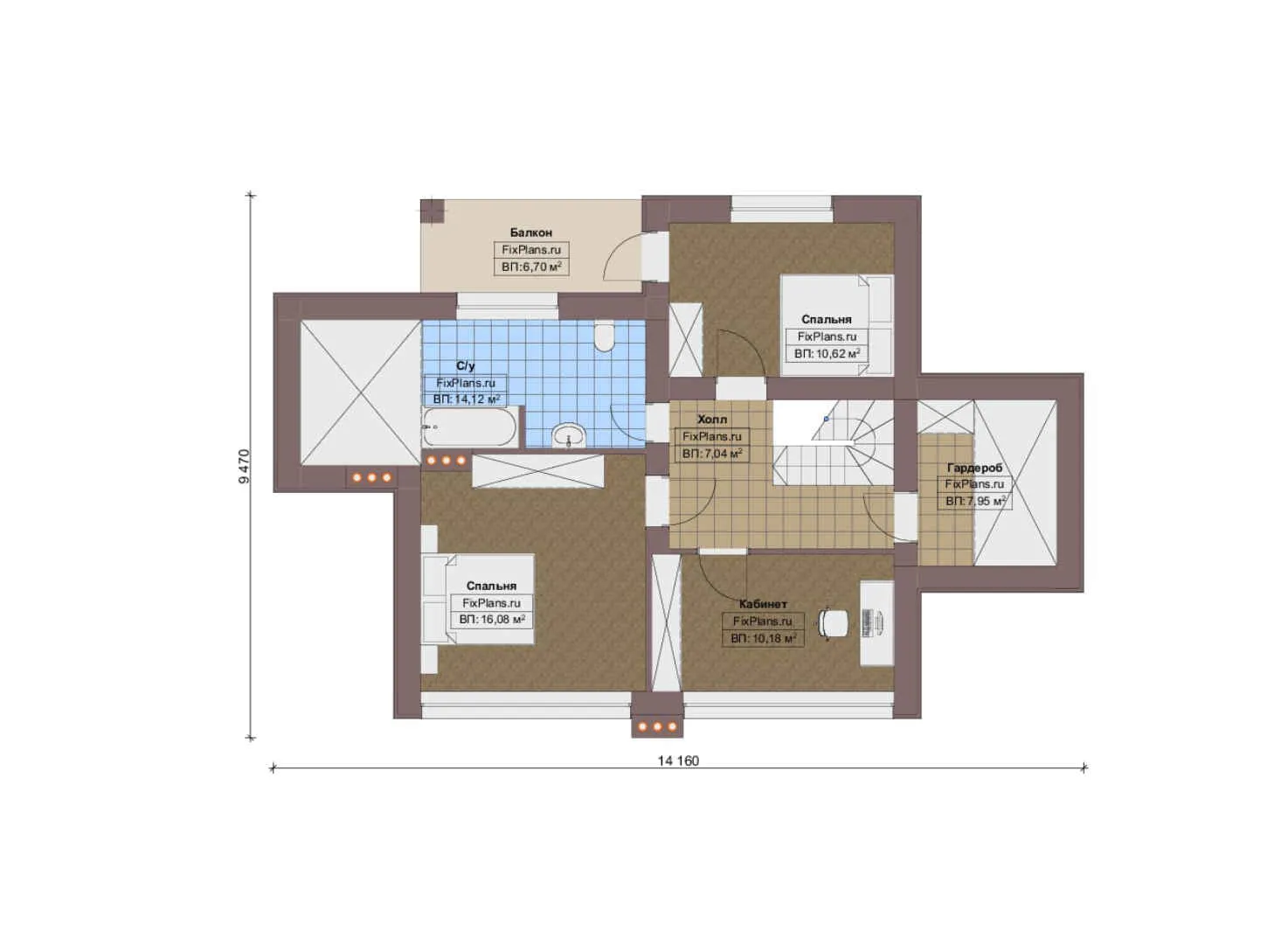 F-15857 - Планы дома с мансардой 12 на 15, площадью 190 м² с террасой, балконом и 3 спальнями