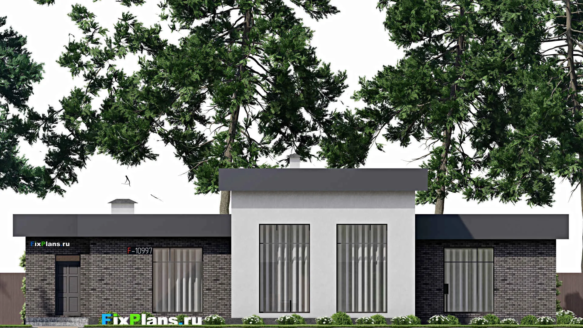 F-10997 - План одноэтажного дома 17 на 21, площадью 240 м² с террасой и 3 спальнями