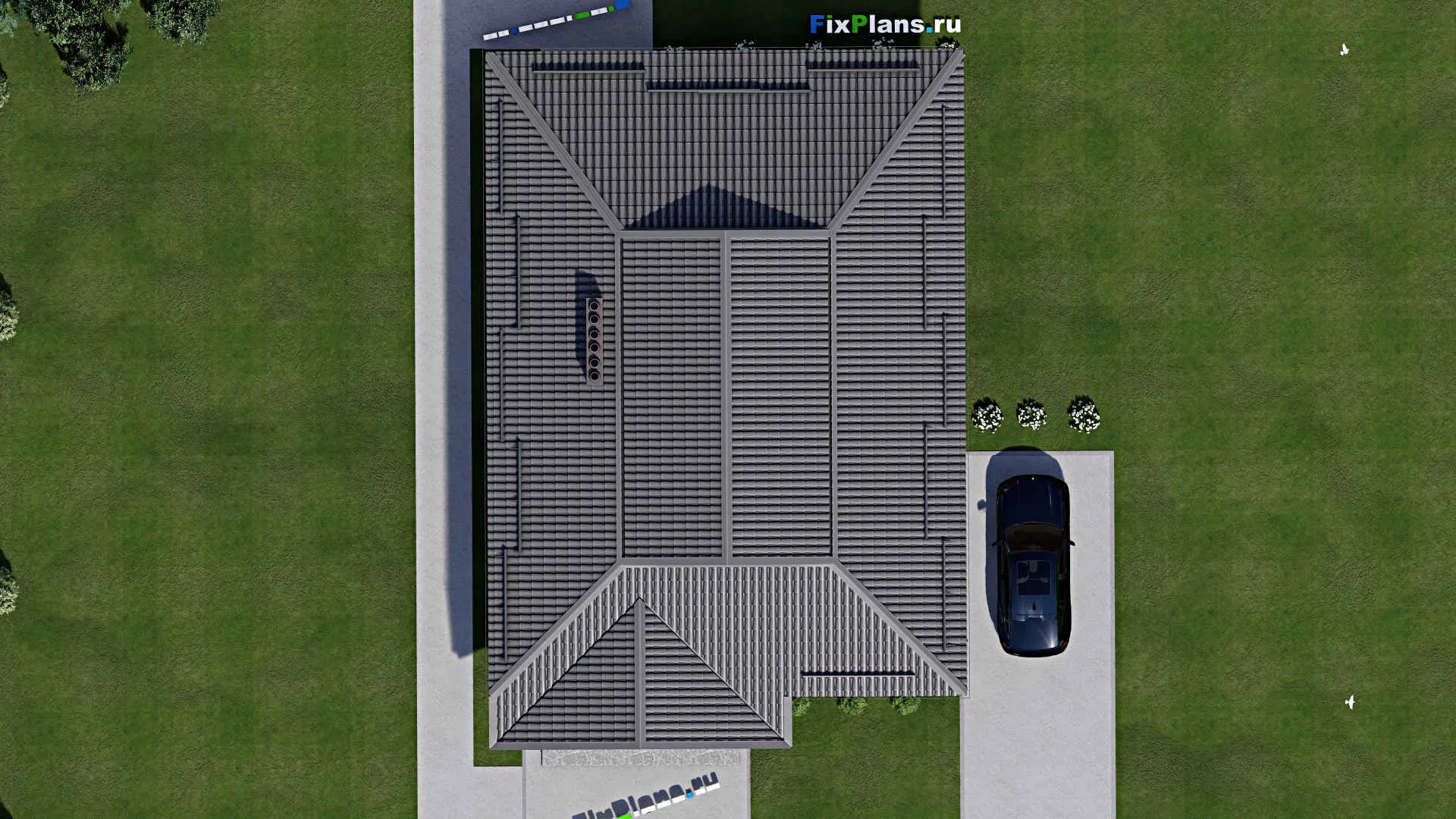 F-4922 - Проект одноэтажного дома 11 на 13, площадью 150 м² с террасой и 2 спальнями