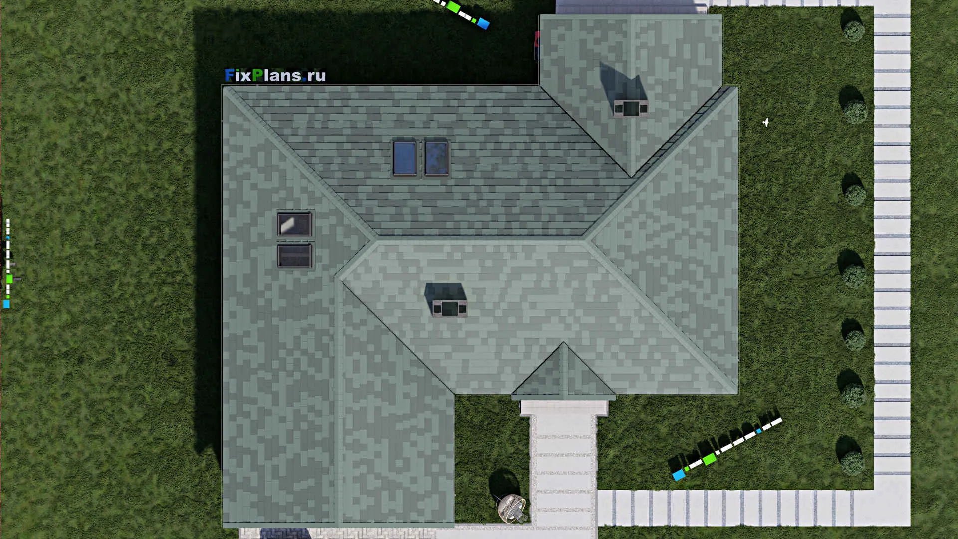 F-0026 - Проект дома с мансардой 17 на 20, площадью 330 м² с террасой, гаражом на 2 машины и 3 спальнями