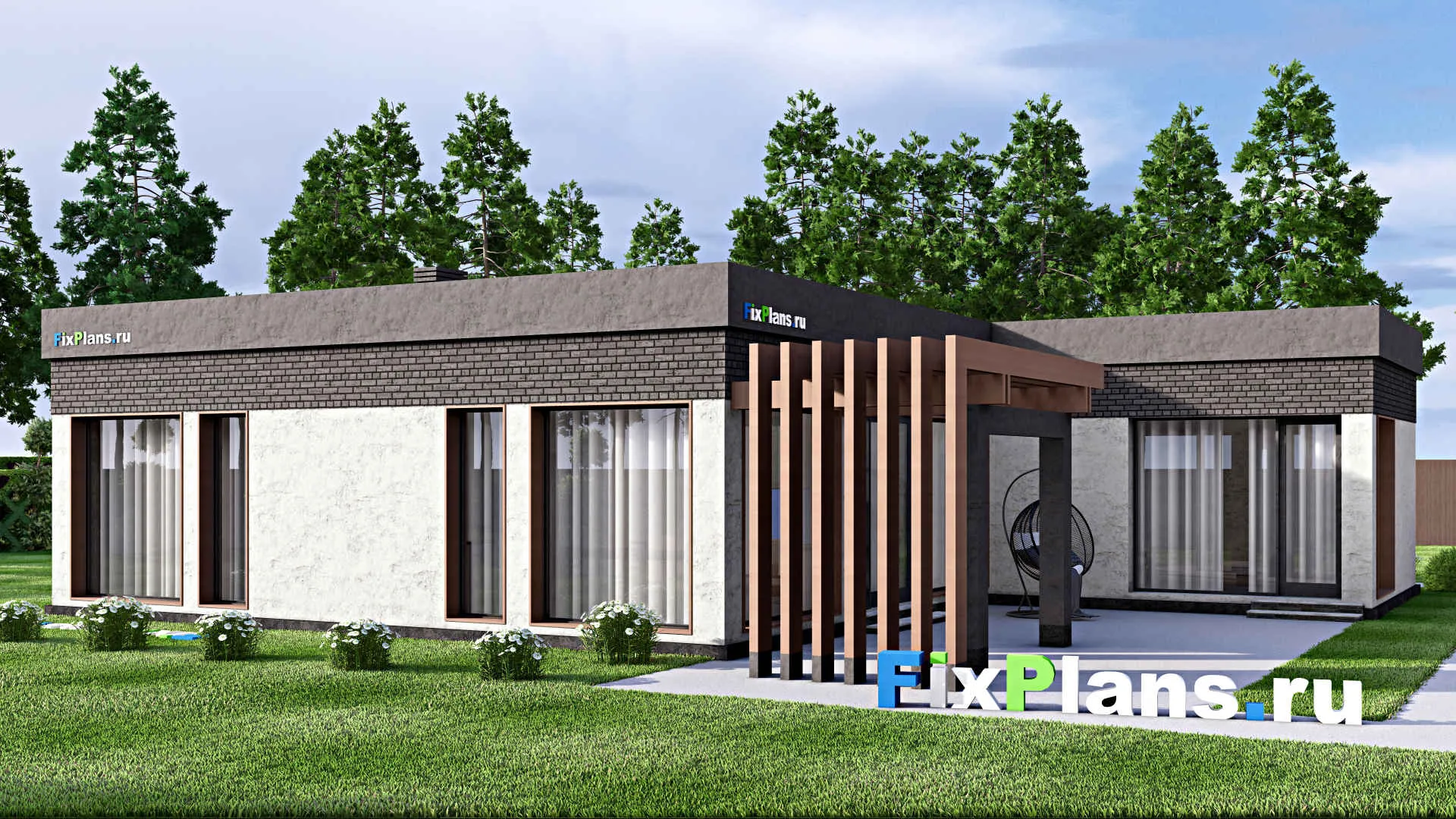 F-13121 - План одноэтажного дома 17 на 17, площадью 140 м² с 3 спальнями