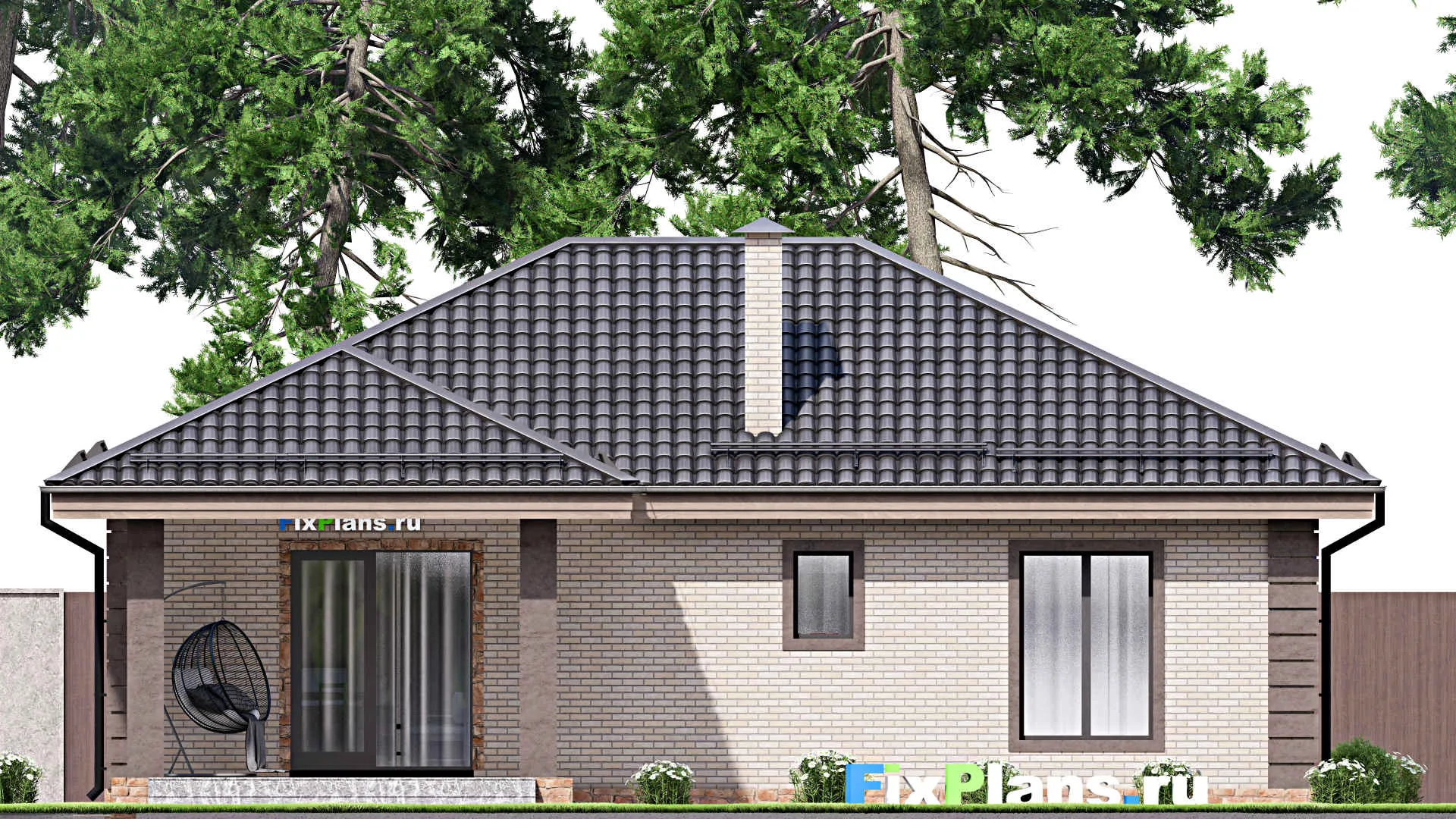 F-13994 - Проект одноэтажного дома 14 на 16, площадью 130 м² с террасой и 3 спальнями