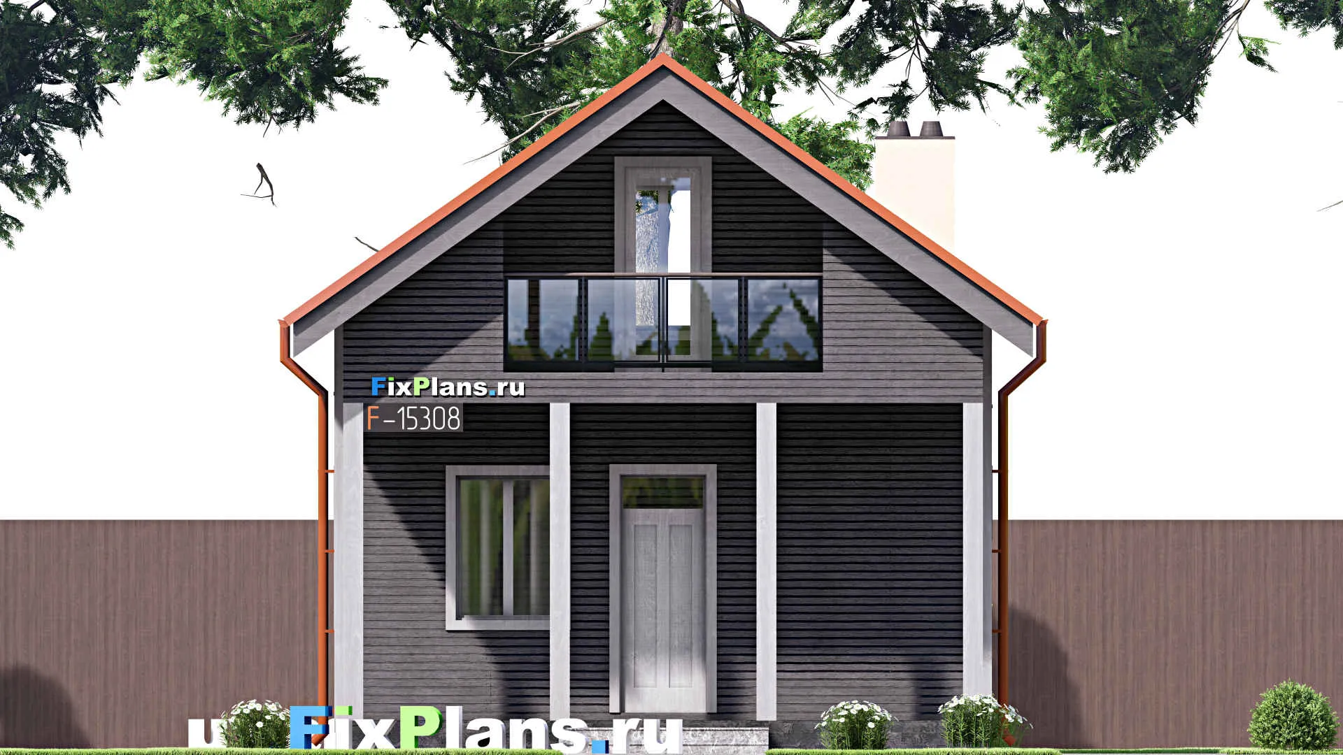 F-15308 - Проект бани 7 на 7, площадью 70 м² с комнатой отдыха, терассой и мансардой