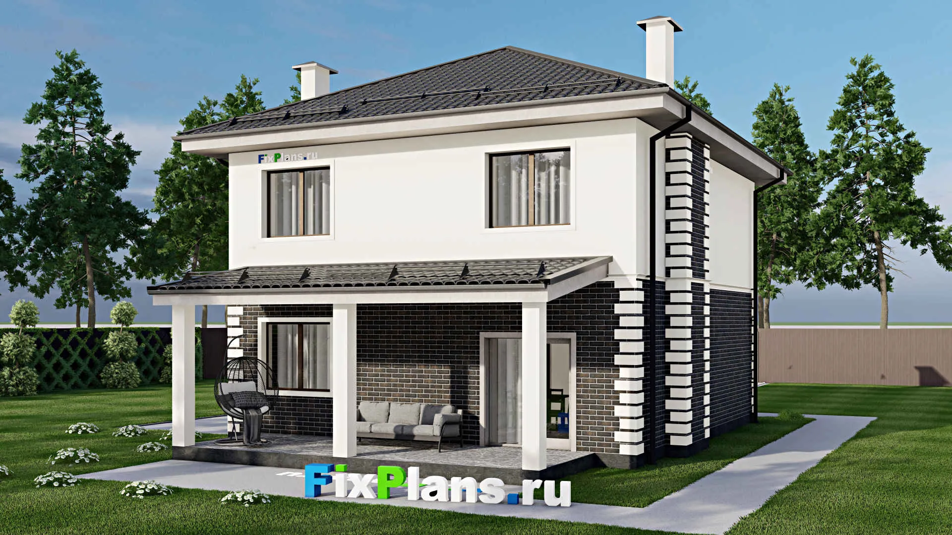 F-4769 - Проект двухэтажного дома 10 на 11, площадью 160 м² с террасой и 4 спальнями