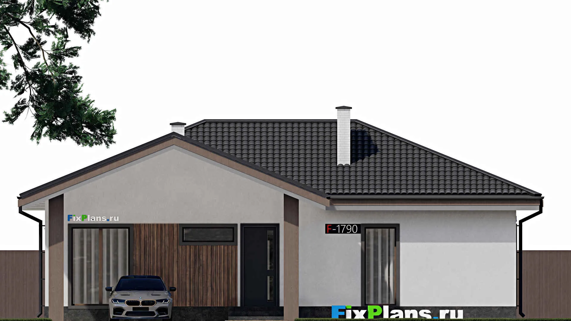 F-1790 - Проект одноэтажного дома 10 на 15, площадью 130 м² с террасой и 3 спальнями