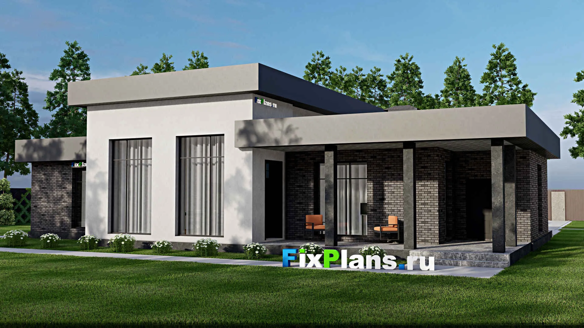 F-10997 - План одноэтажного дома 17 на 21, площадью 240 м² с террасой и 3 спальнями