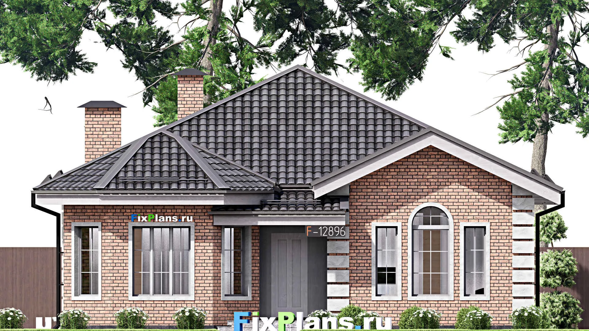 F-12896 - План одноэтажного дома 12 на 14, площадью 120 м² с 3 спальнями