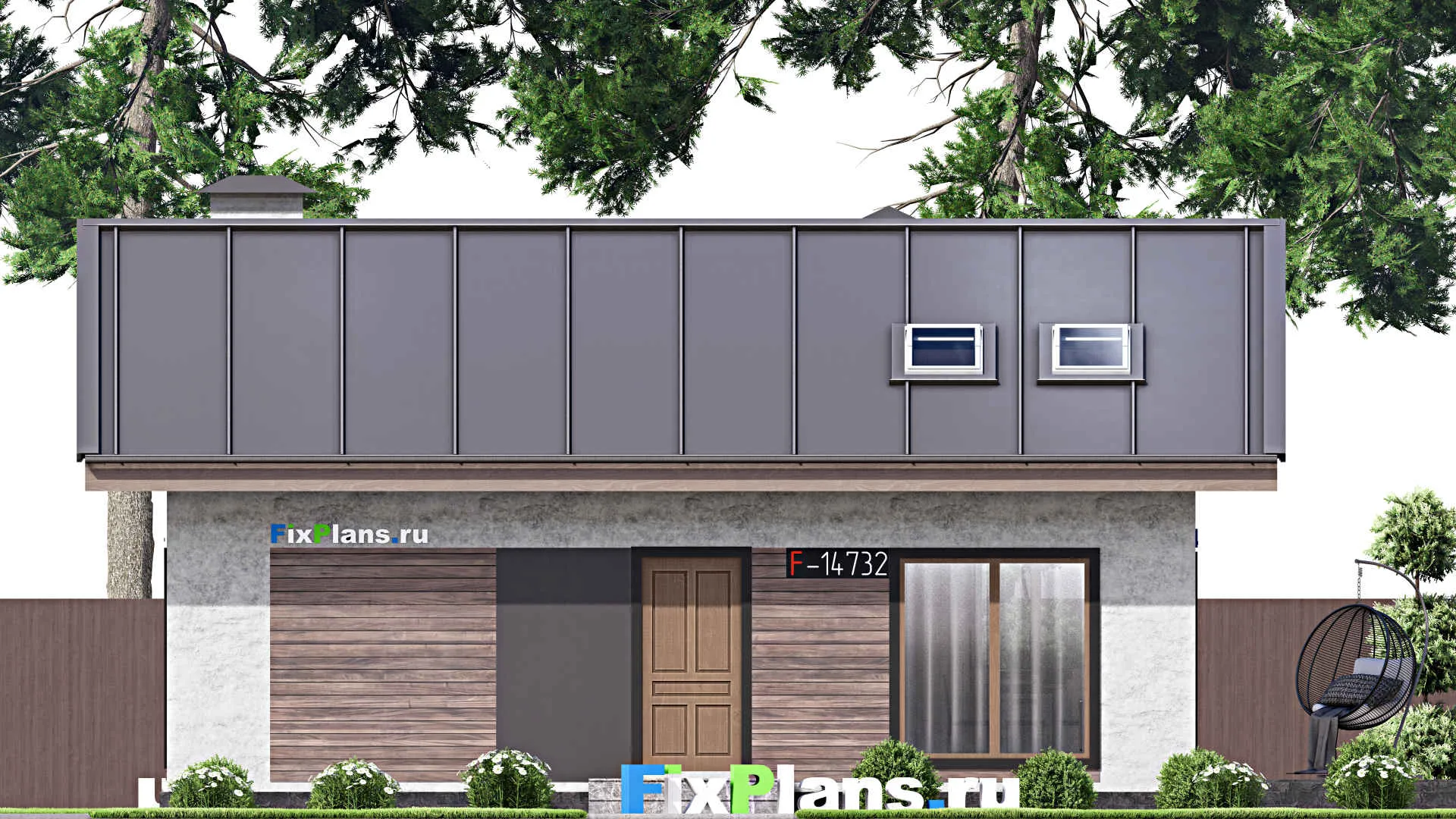 F-14732 - Проект одноэтажного дома 10 на 13, площадью 100 м² с террасой, баней и 2 спальнями