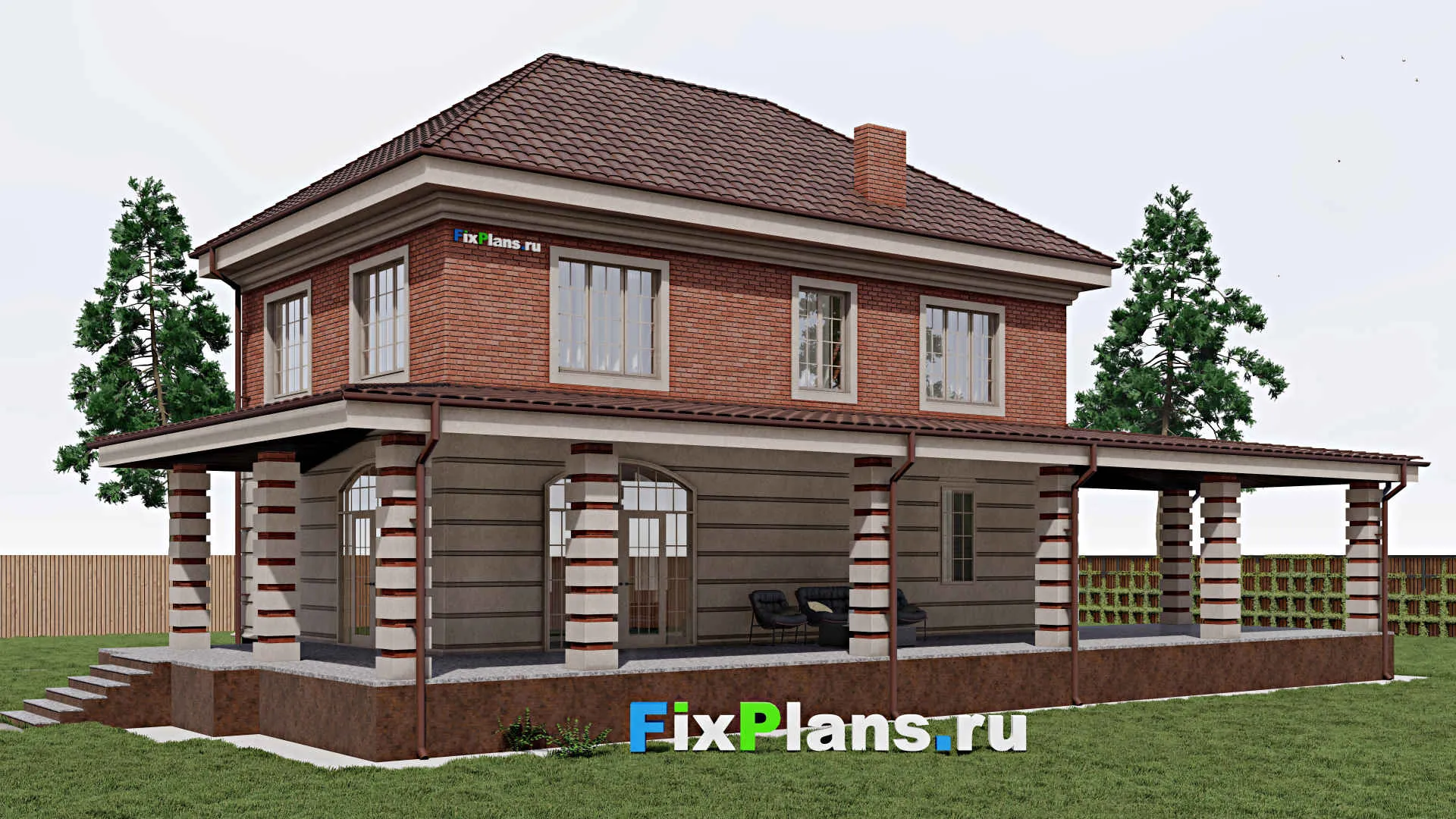 F-0386 - Проект двухэтажного дома 10 на 14, площадью 290 м² с террасой и 4 спальнями