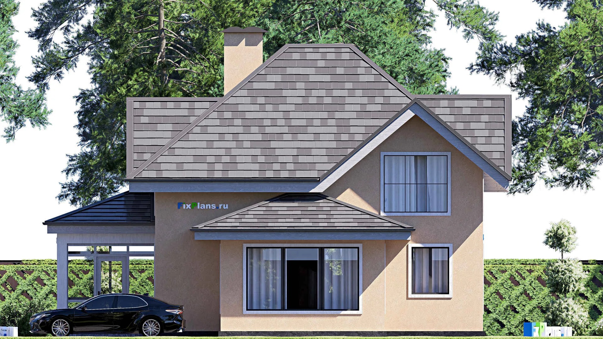 F-17324 - Проект дома с мансардой 11 на 14, площадью 140 м² с террасой и 4 спальнями